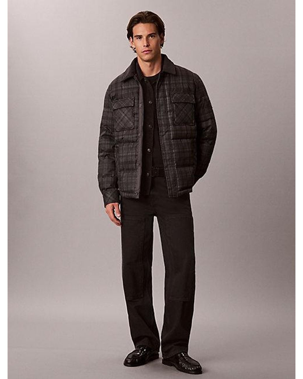 Calvin Klein Brown Jeans Plaid Check Puffer Shirt Jacket for men