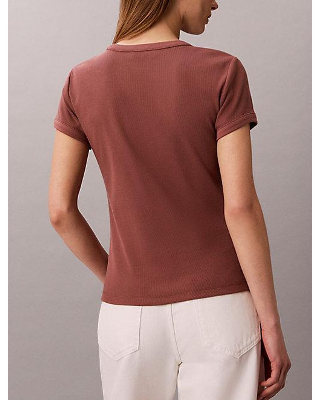 Calvin Klein Brown Jeans Slim Ribbed Cotton Logo T-Shirt