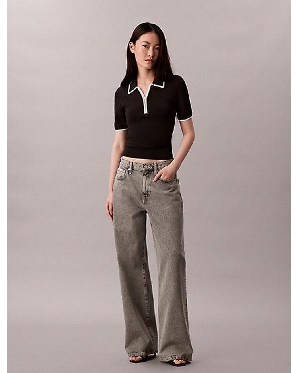 Calvin Klein Black Jeans Quarter Zip Classic Polo Shirt