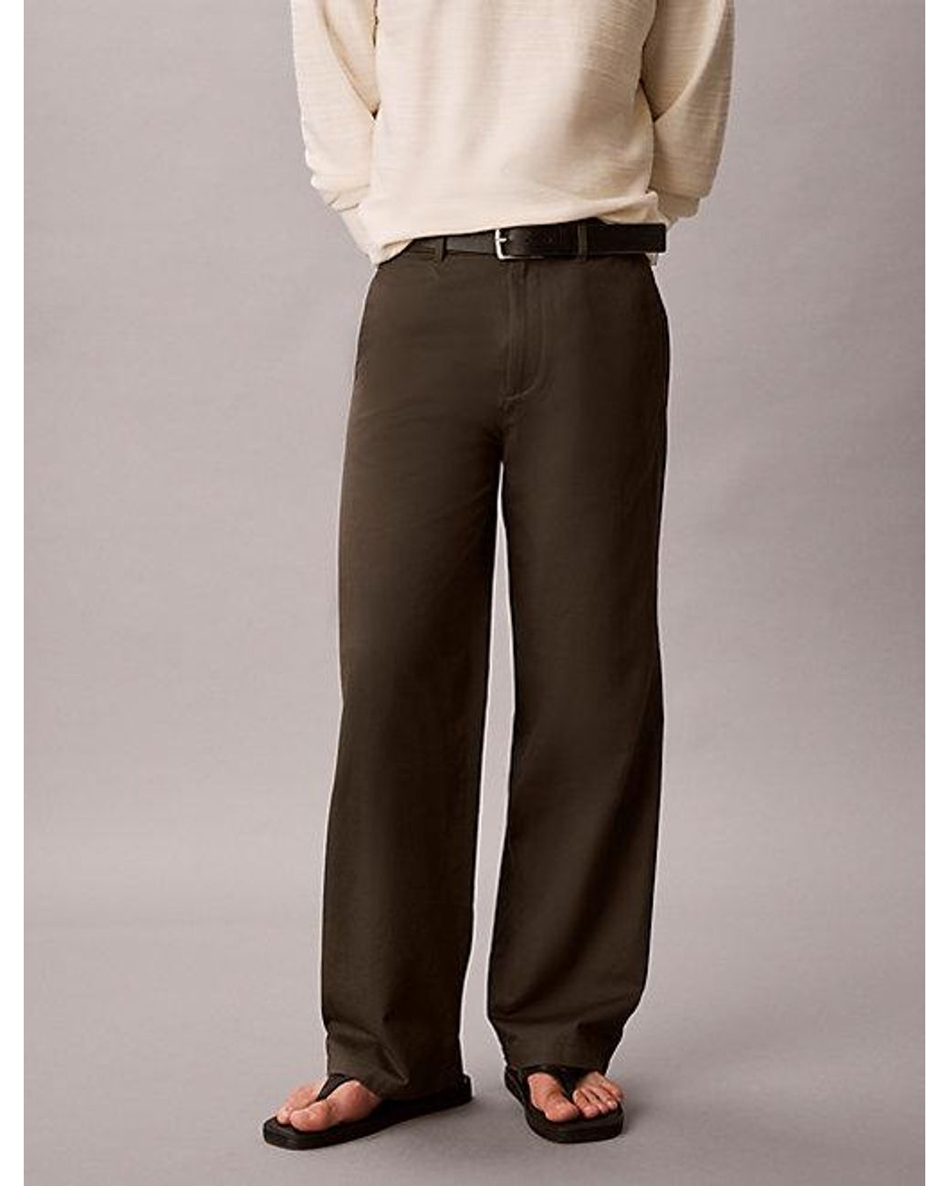 Calvin Klein Gray Relaxed Cotton Dobby Trousers for men