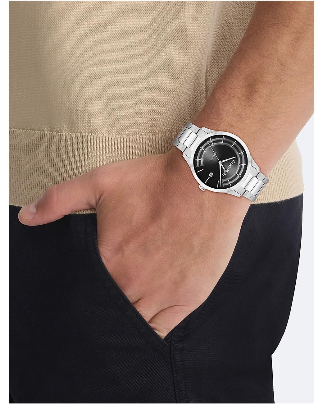 Calvin Klein Gray Automatic H-Link Bracelet Watch for men