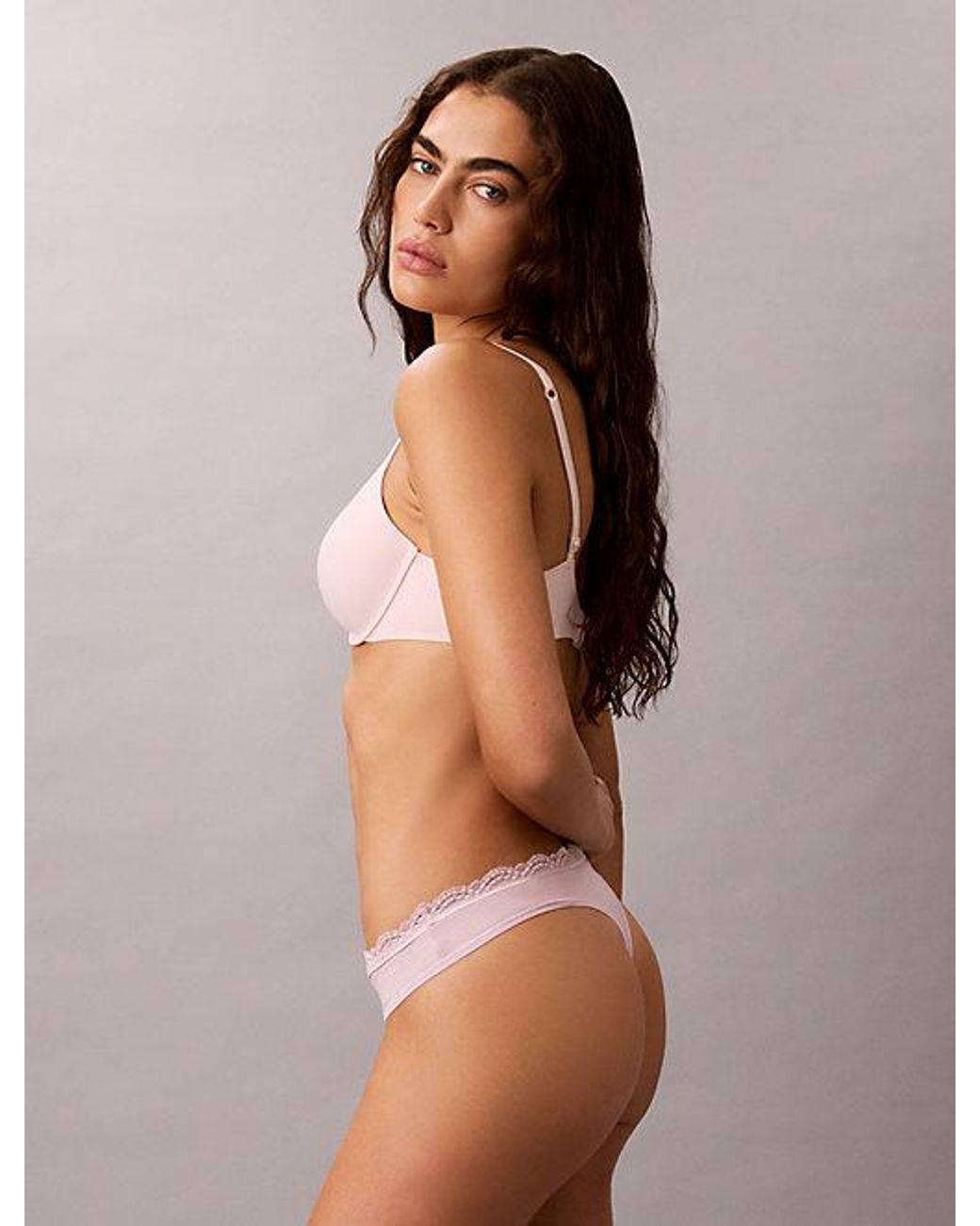 Calvin Klein Brown Low Rise Thong Microfibre Stretch With Lace
