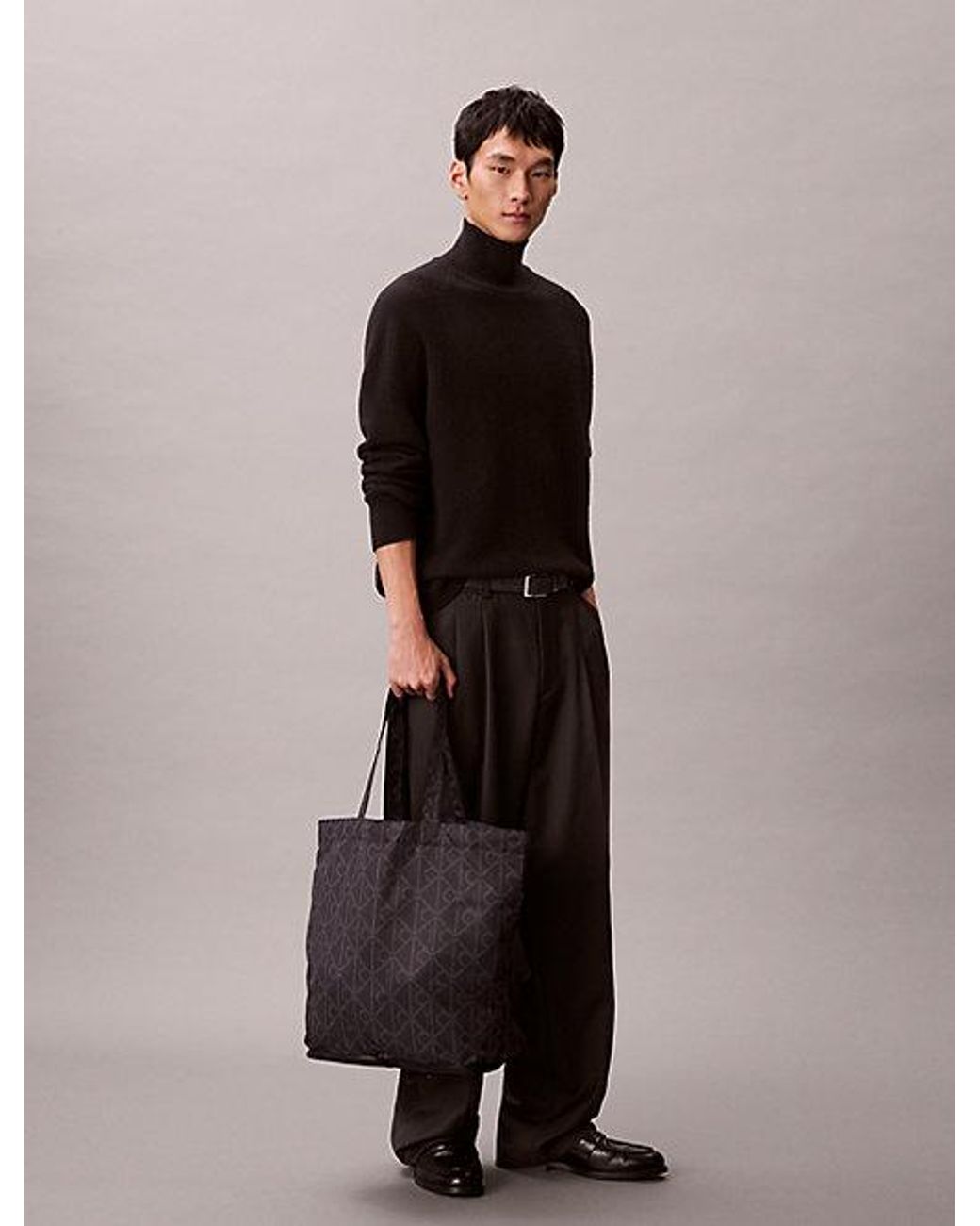 Calvin Klein Blue Printed Emblem Logo Nylon Packable Tote Bag for men