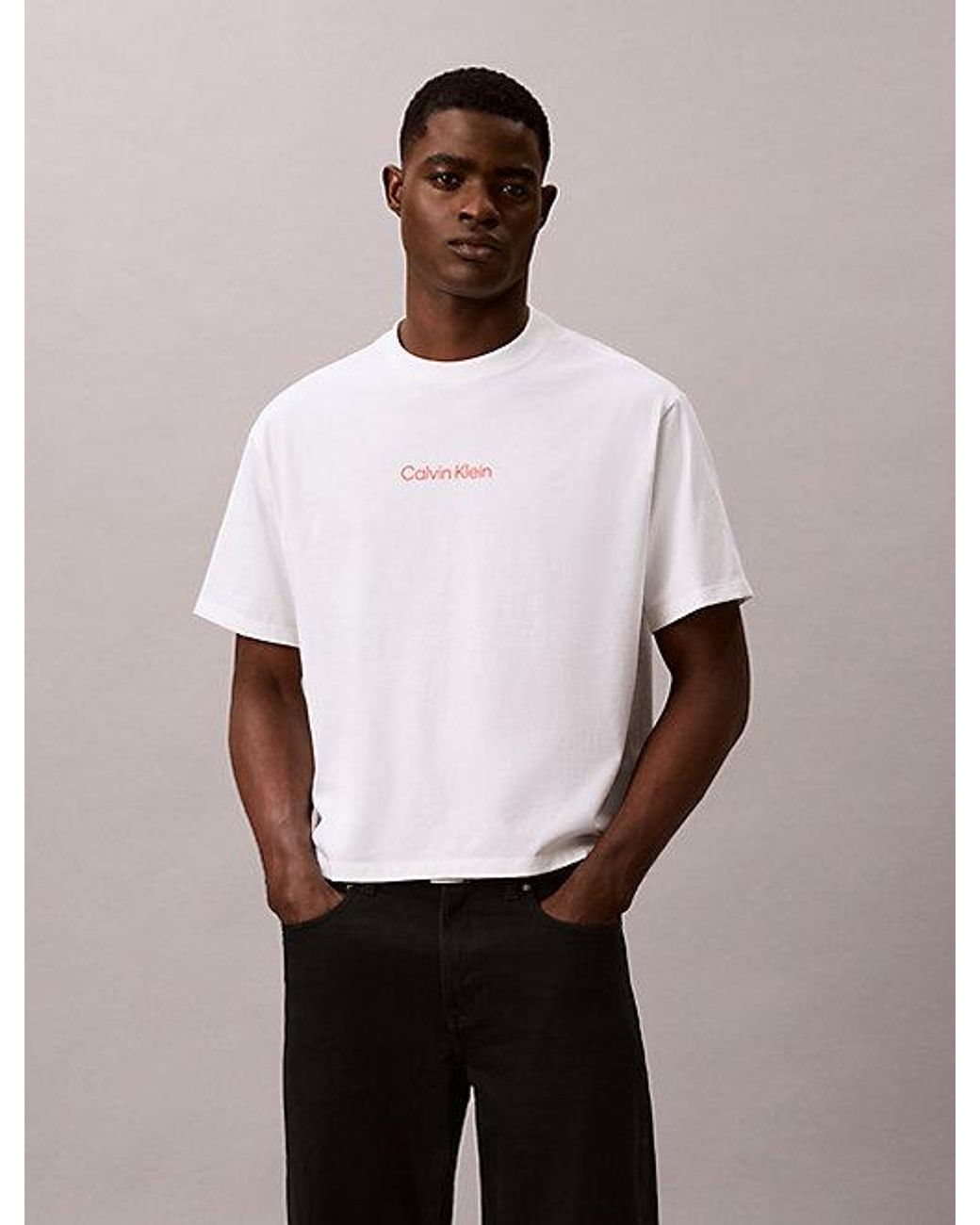 Calvin Klein White Jeans 90S Monologo Relaxed T-Shirt for men
