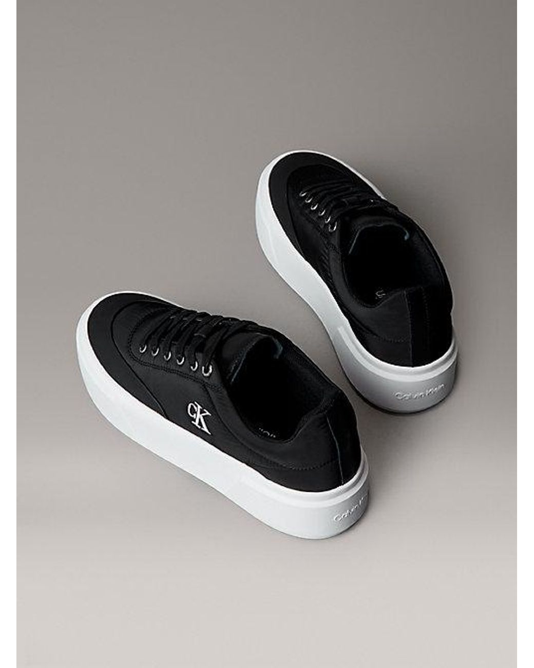Calvin Klein Blue Jeans Leather Signature Logo Platform Trainers