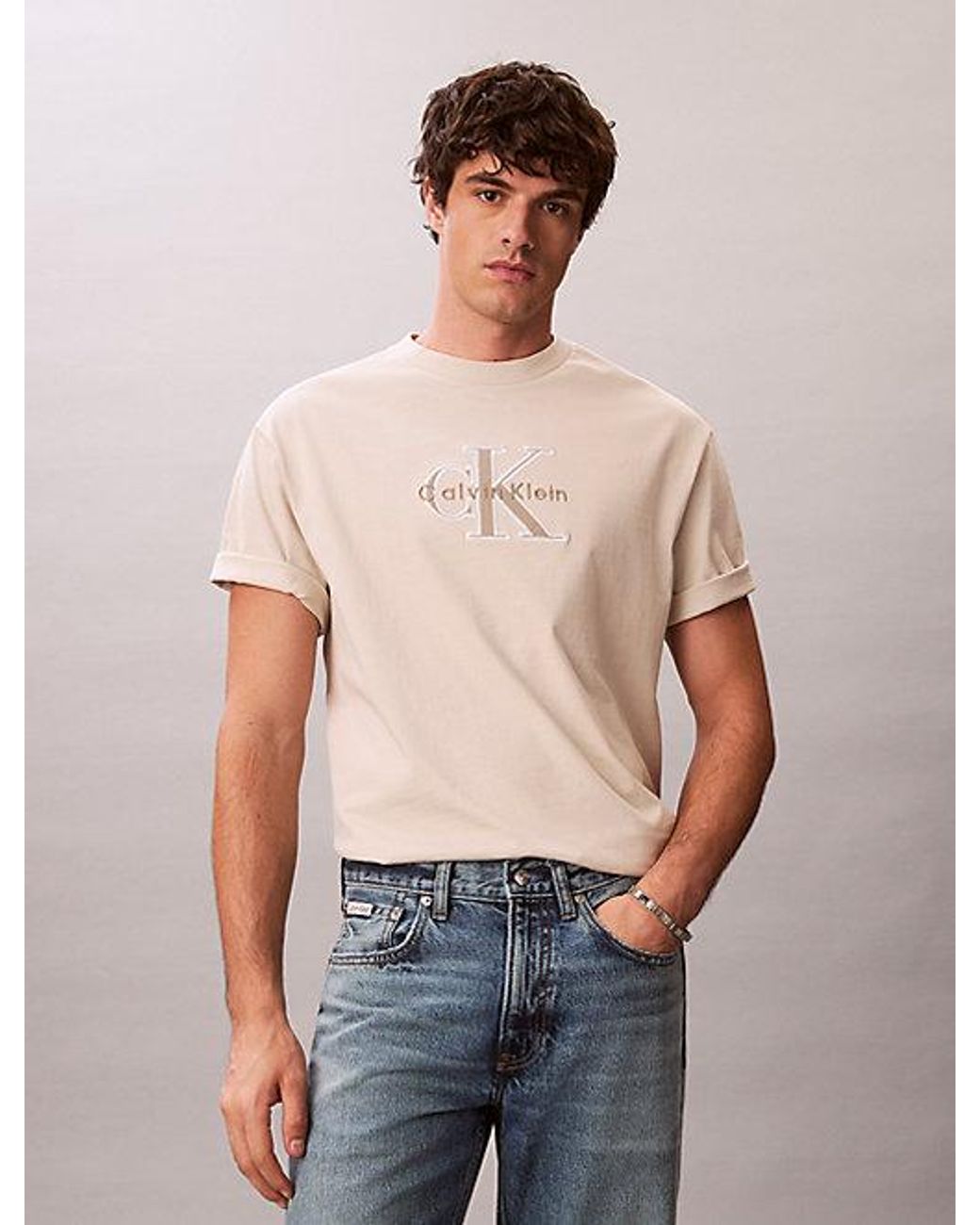 Calvin Klein Gray Jeans Relaxed Logo Appliqué T-Shirt for men