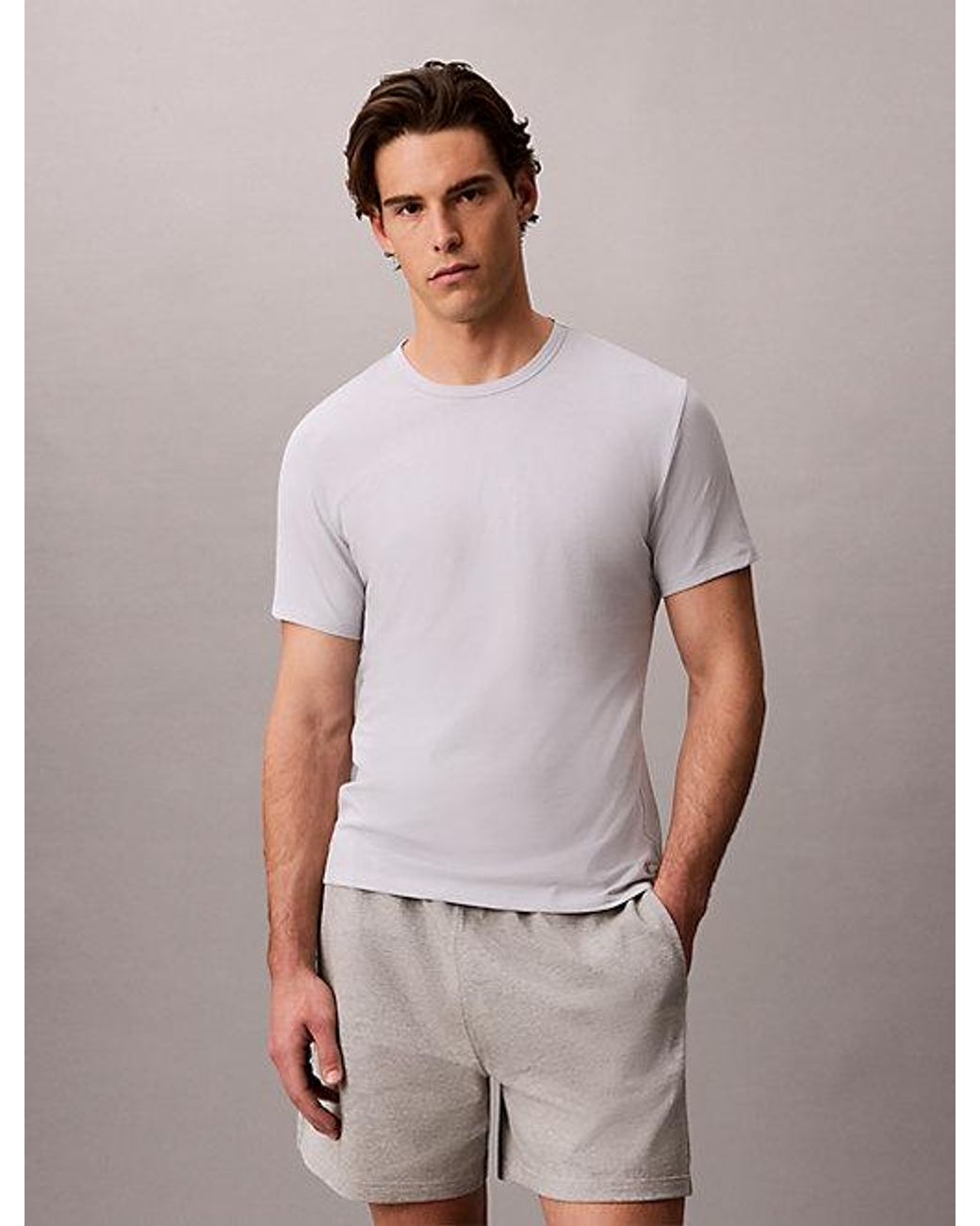 Calvin Klein Purple 3 Pack Slim T-Shirts Icon Cotton Microfibre Stretch for men