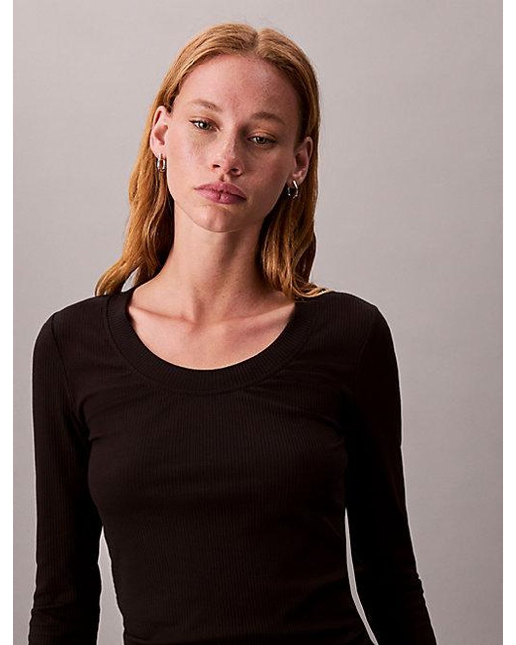 Calvin Klein Black Ribbed Modal Long Sleeve T-Shirt