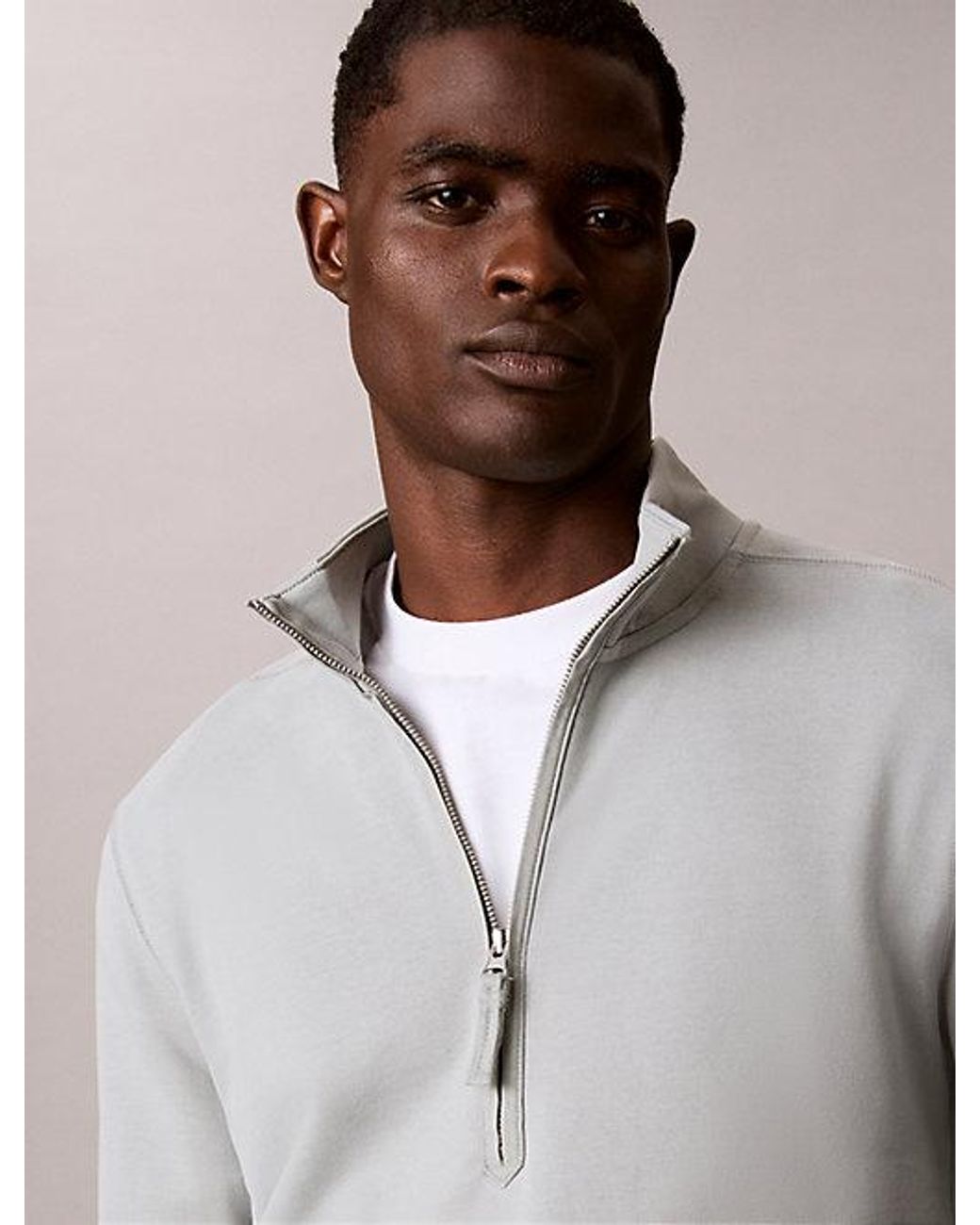 Calvin Klein Gray Jeans Utility Badge Quarter Zip Sweatshirt for men