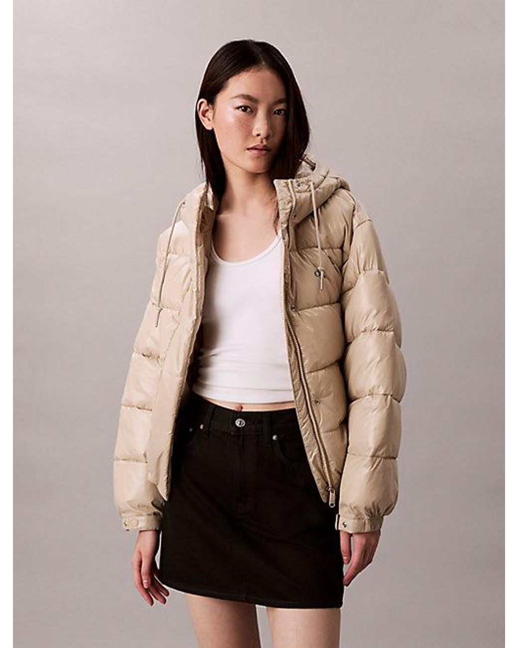 Calvin Klein Natural Jeans High Shine Hooded Puffer Jacket