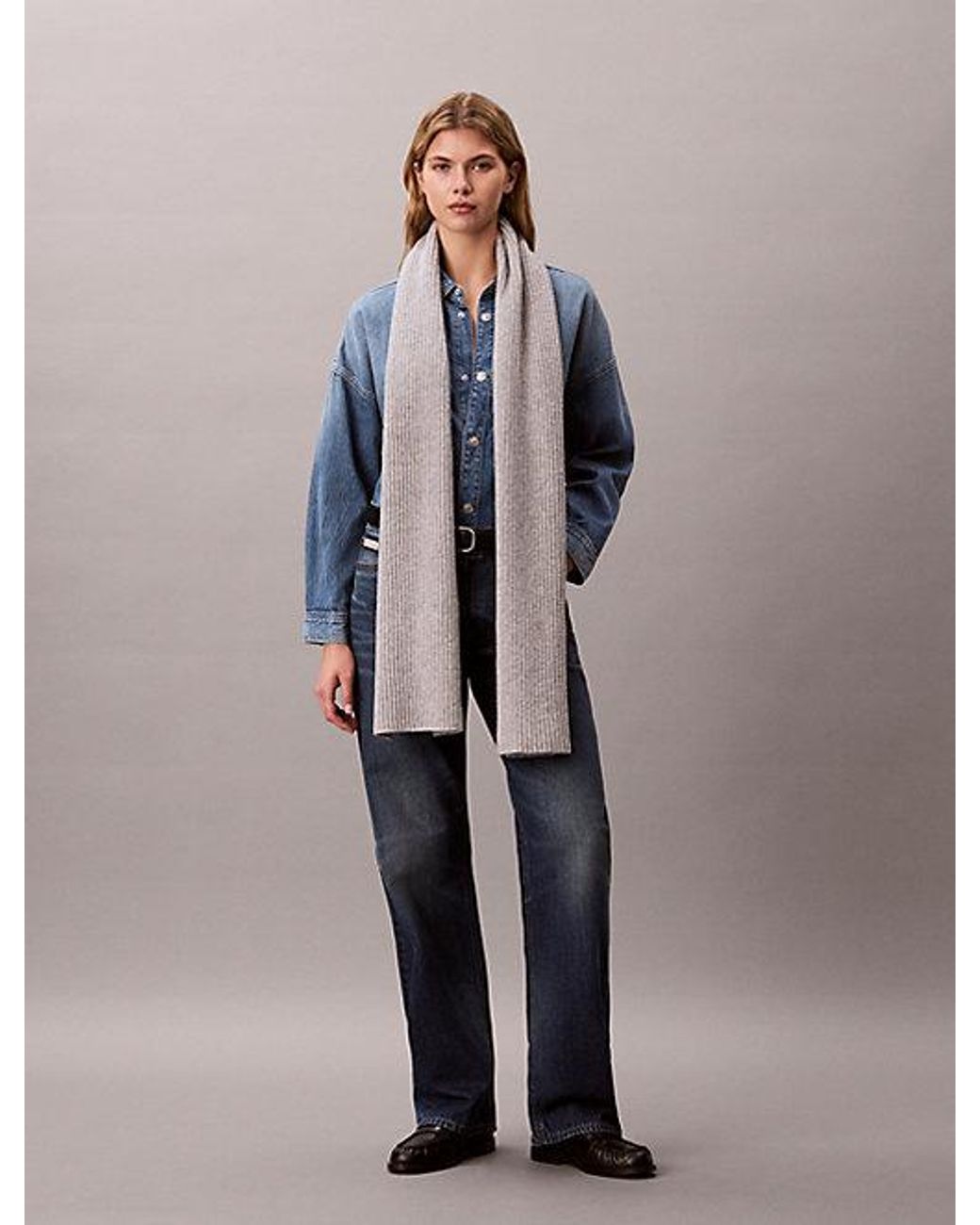 Calvin Klein Gray Wool Blend Monogram Scarf
