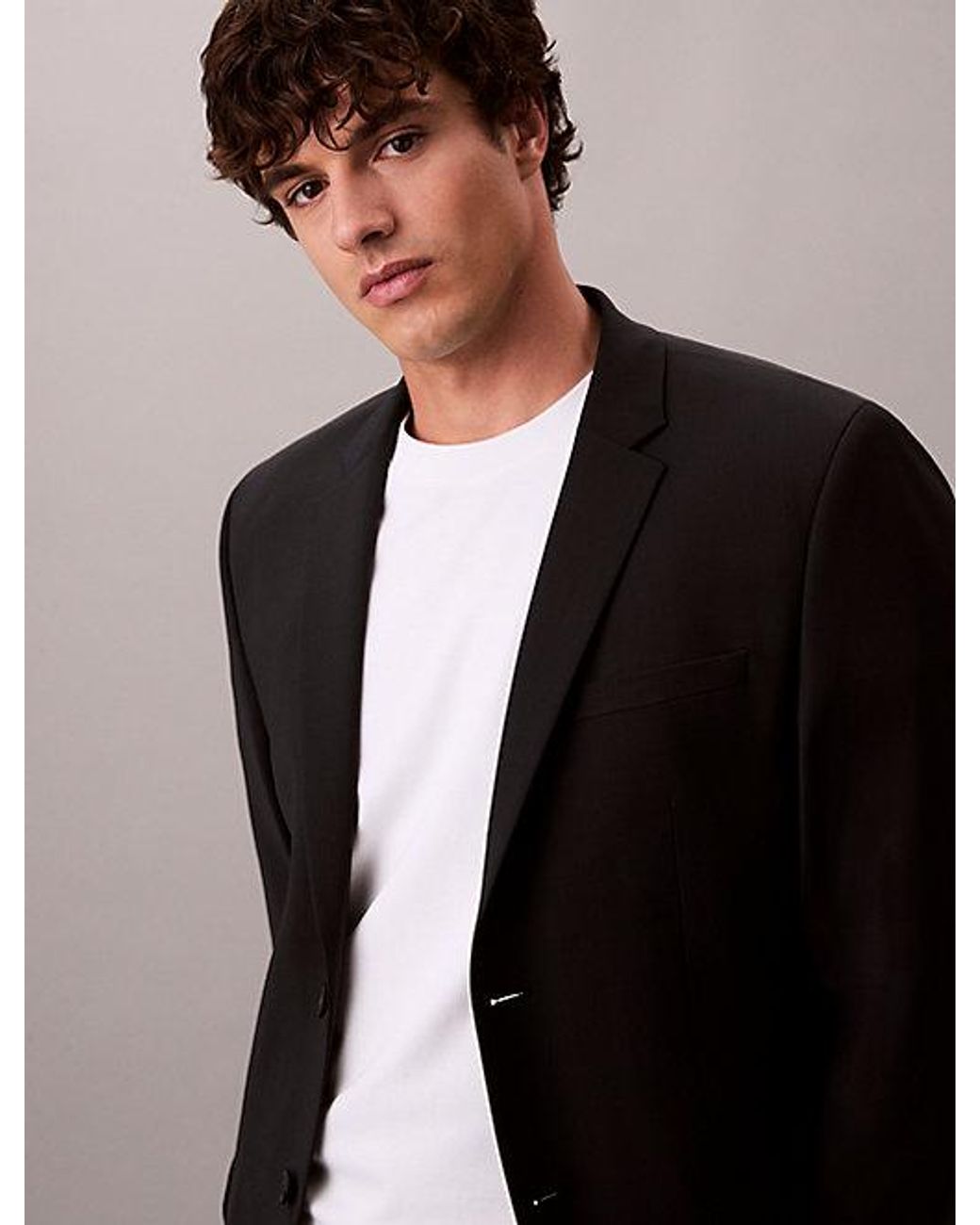 Calvin Klein Black Slim Tropical Wool Blazer for men