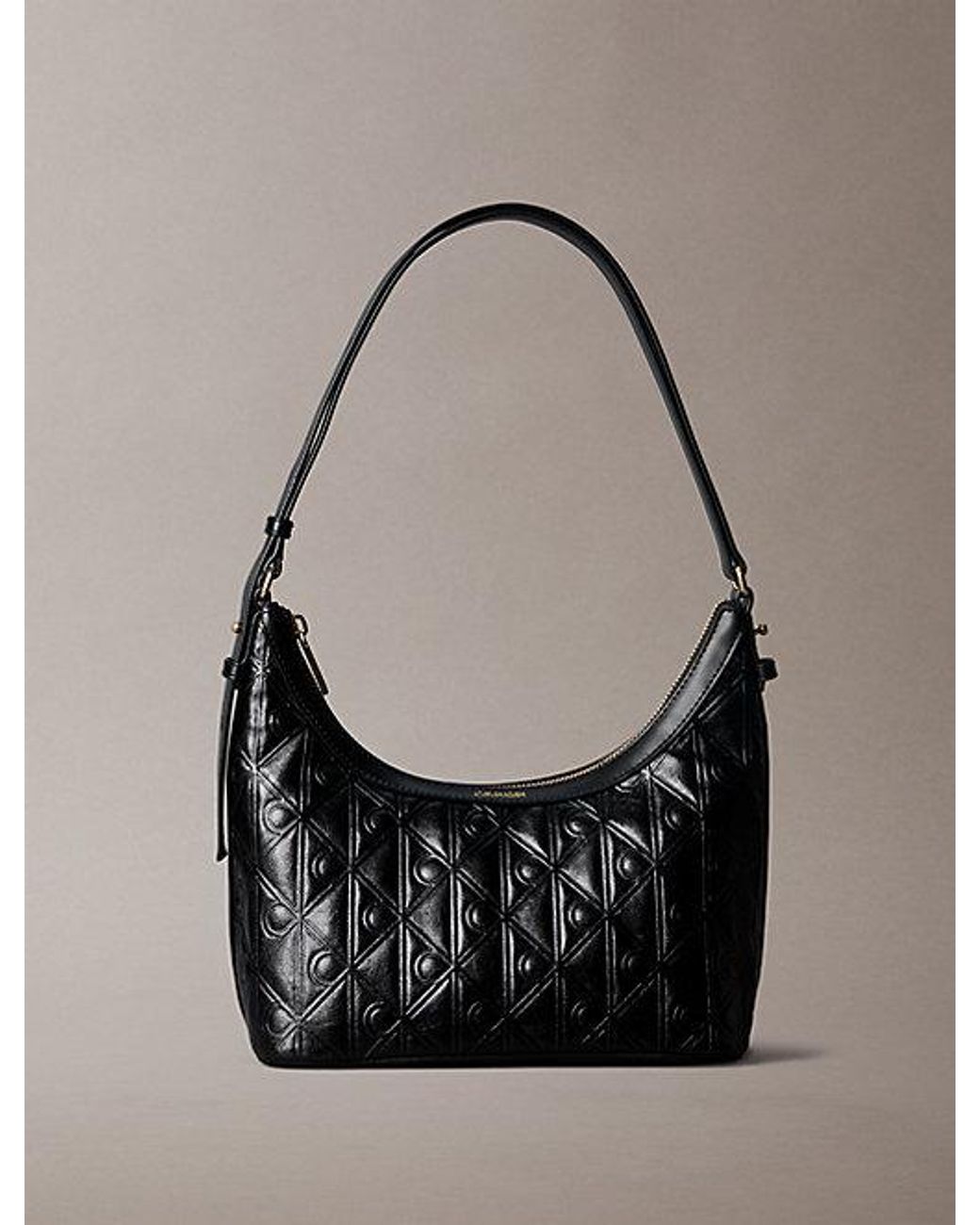Calvin Klein Gray Debossed Allover Emblem Logo Small Shoulder Bag