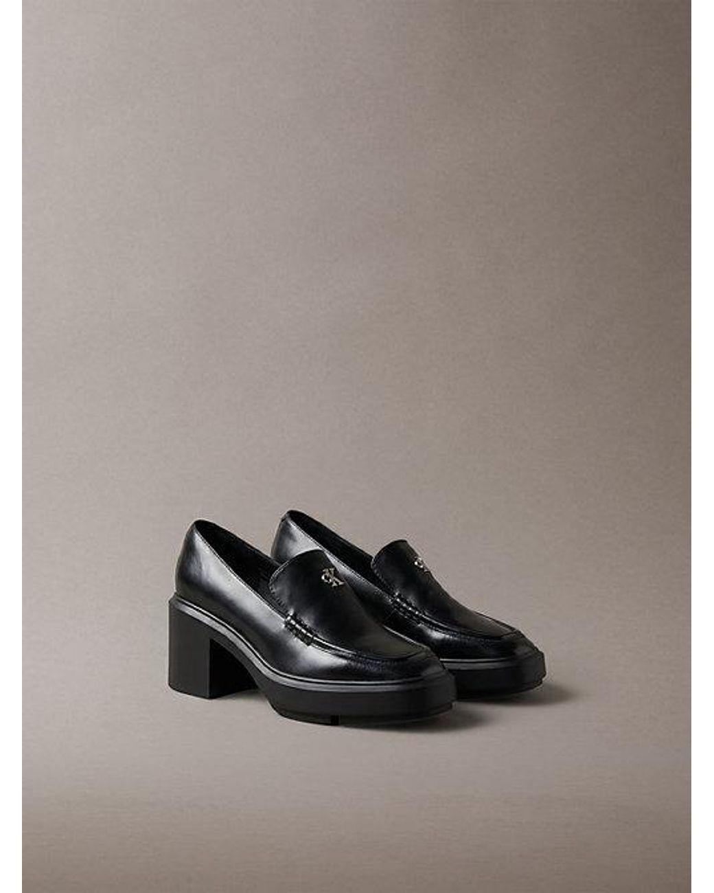 Calvin Klein Gray Leather Platform Block Heel Mules