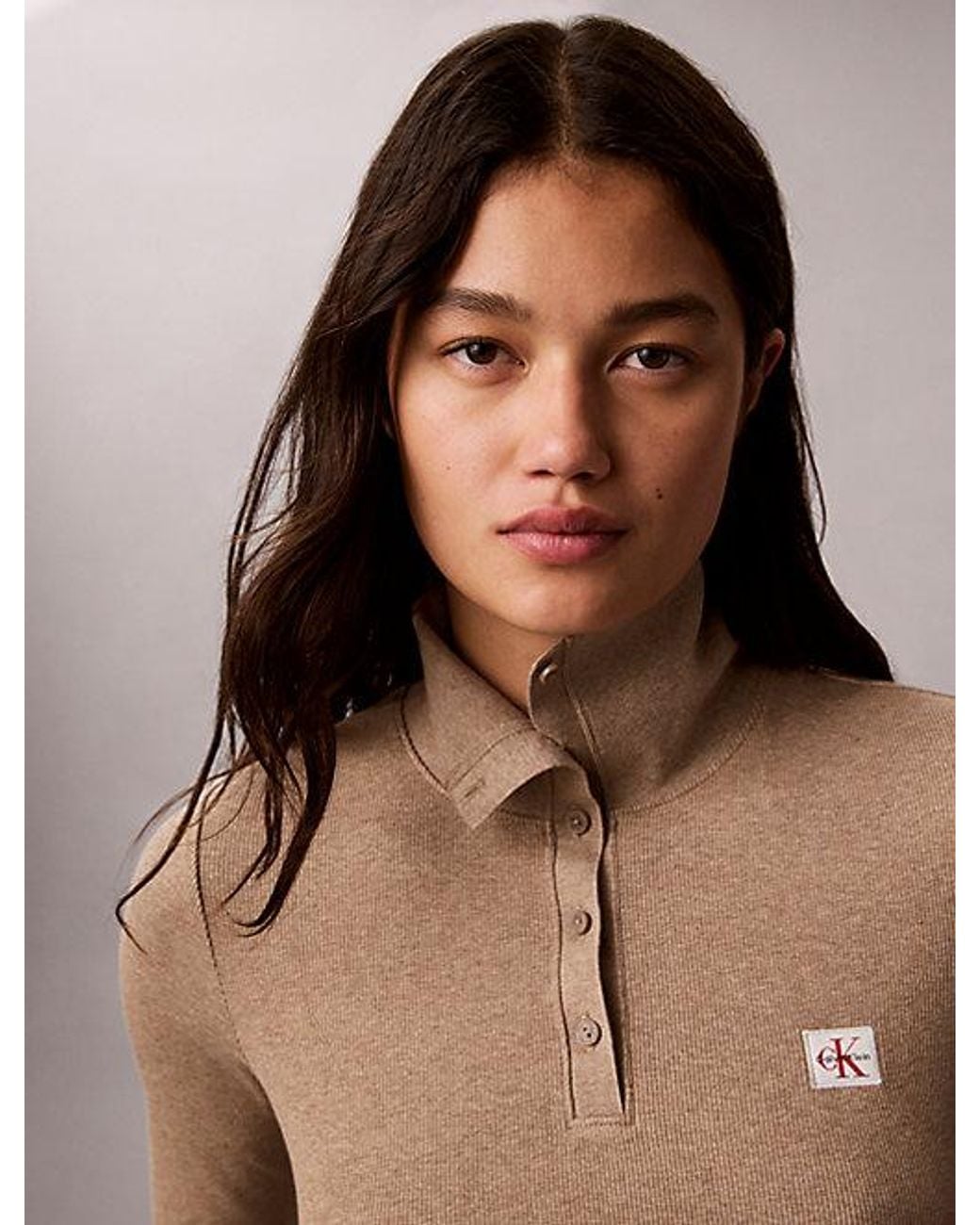 Calvin Klein Brown Jeans Ribbed Cotton Turtleneck Henley Top
