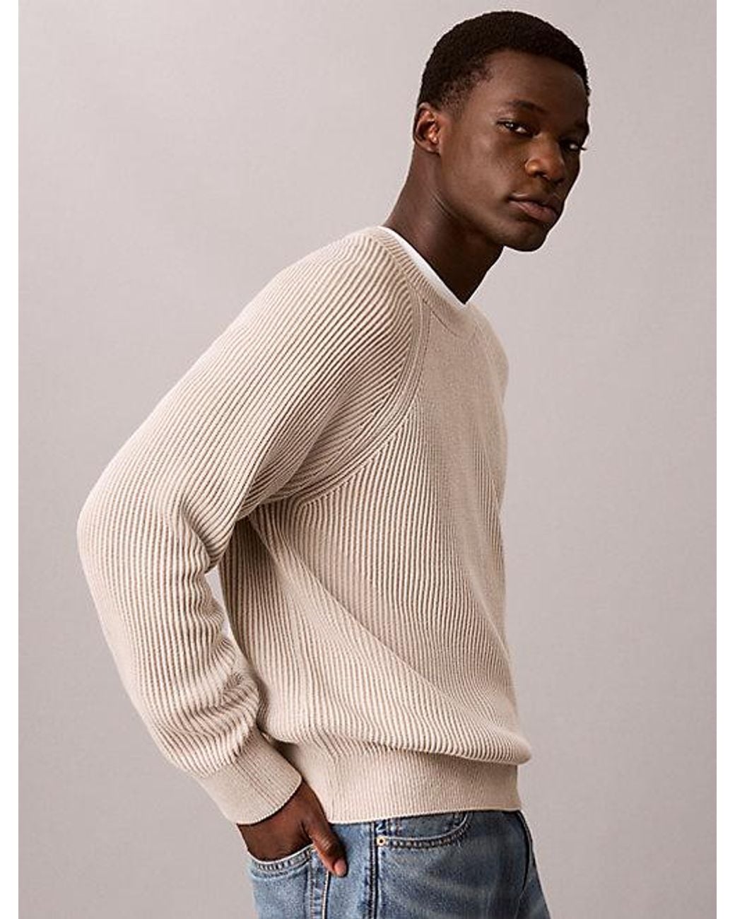 Calvin Klein Natural Jeans Two Tone Ribbed Cotton Jumper for men