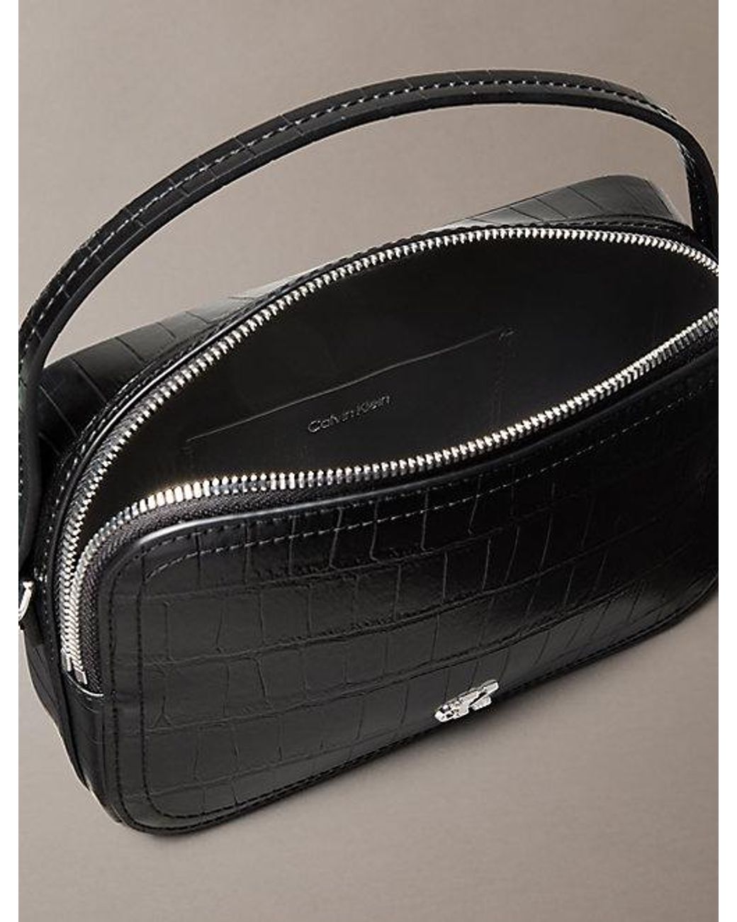 Calvin Klein Black Monogram Crocodile Camera Bag