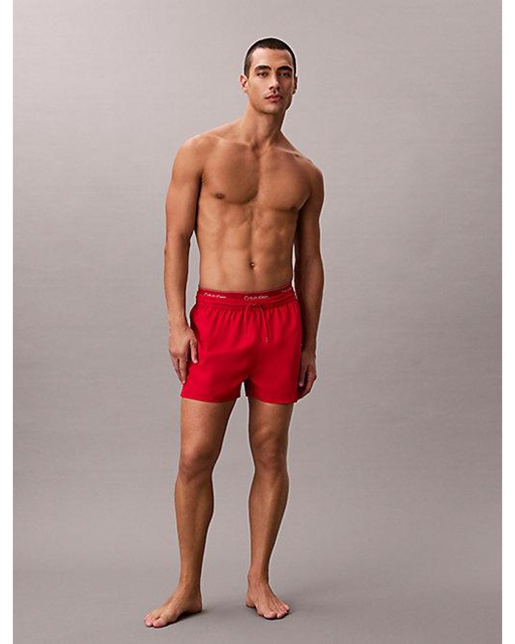Calvin Klein Red Short Drawstring Swim Shorts Ck Essentials for men