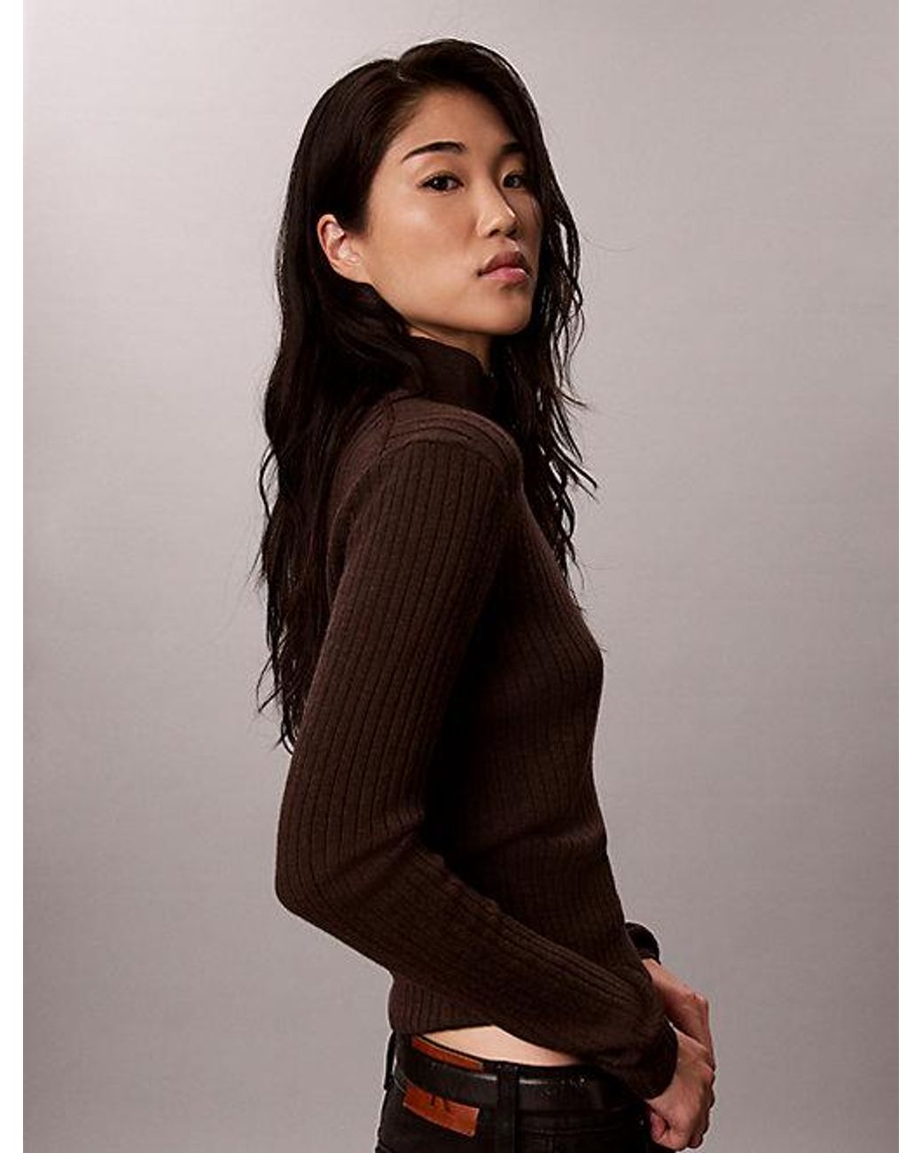 Calvin Klein Black Merino Wool Ribbed Turtleneck Jumper