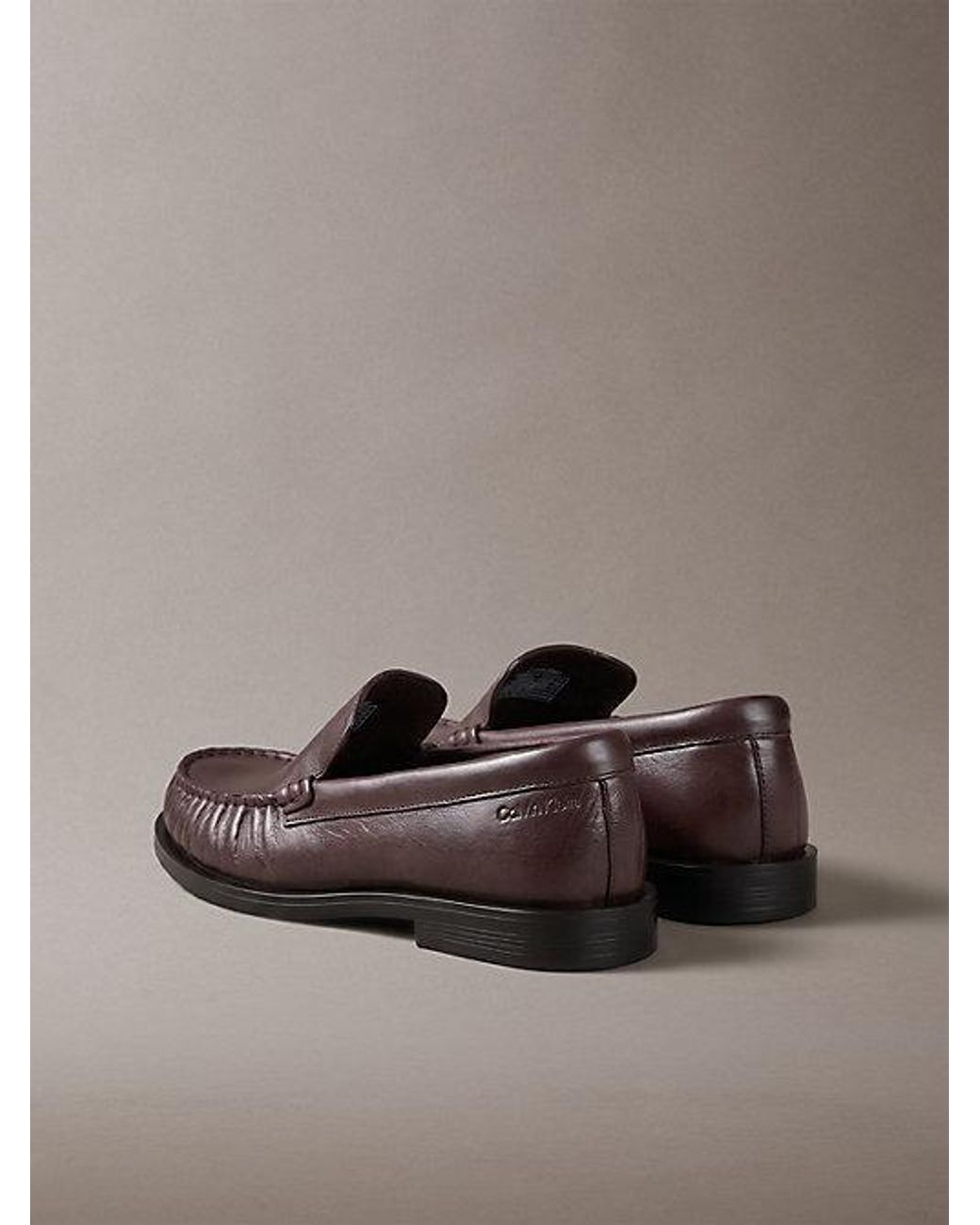 Calvin Klein Brown Thea Leather Pleated Loafers