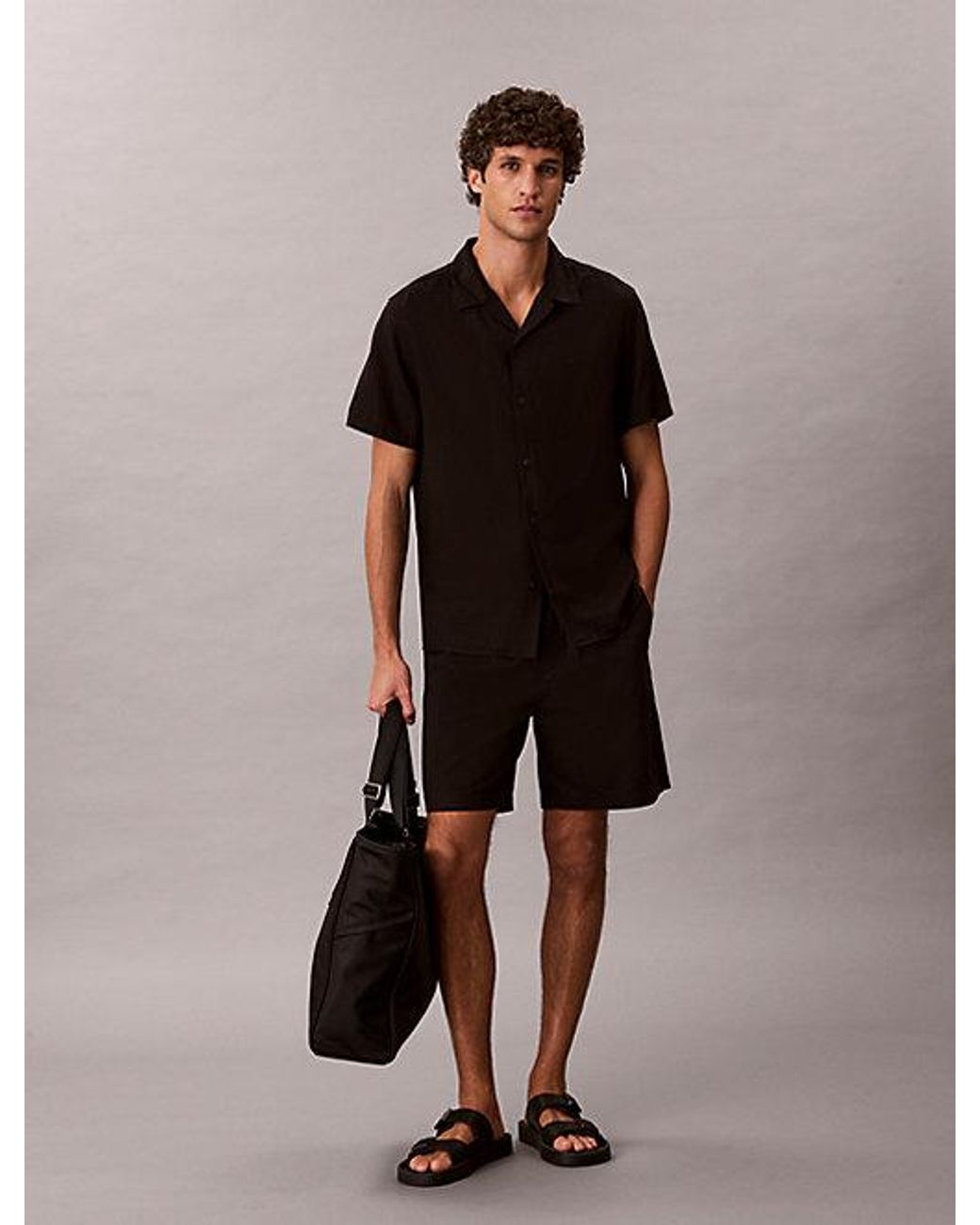 Calvin Klein Black Linen Blend Classic Button Down Shirt for men