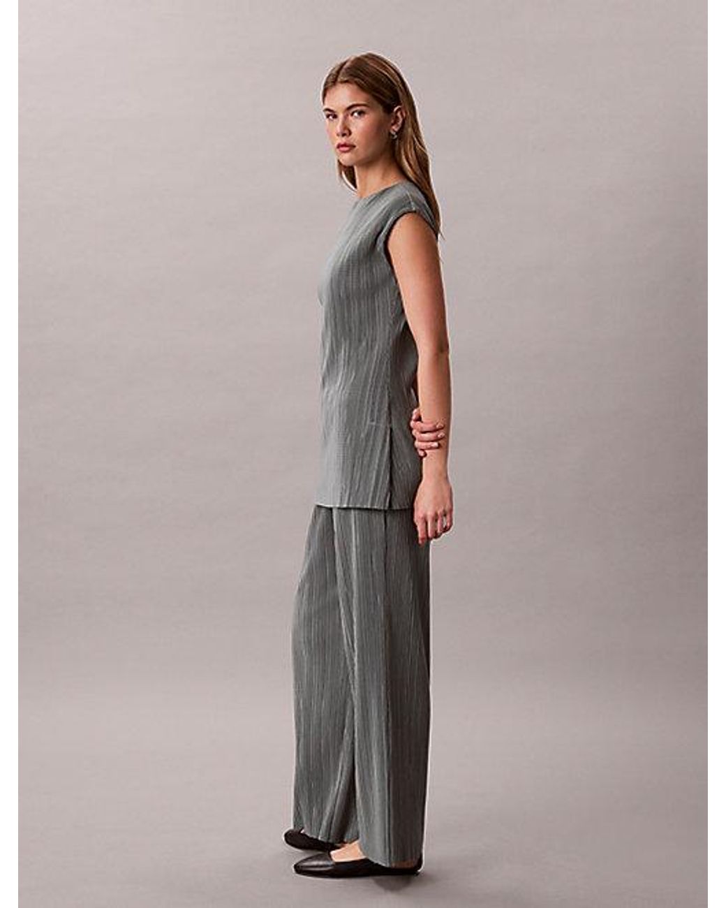 Calvin Klein Gray Plisse Pull On Lounge Trousers