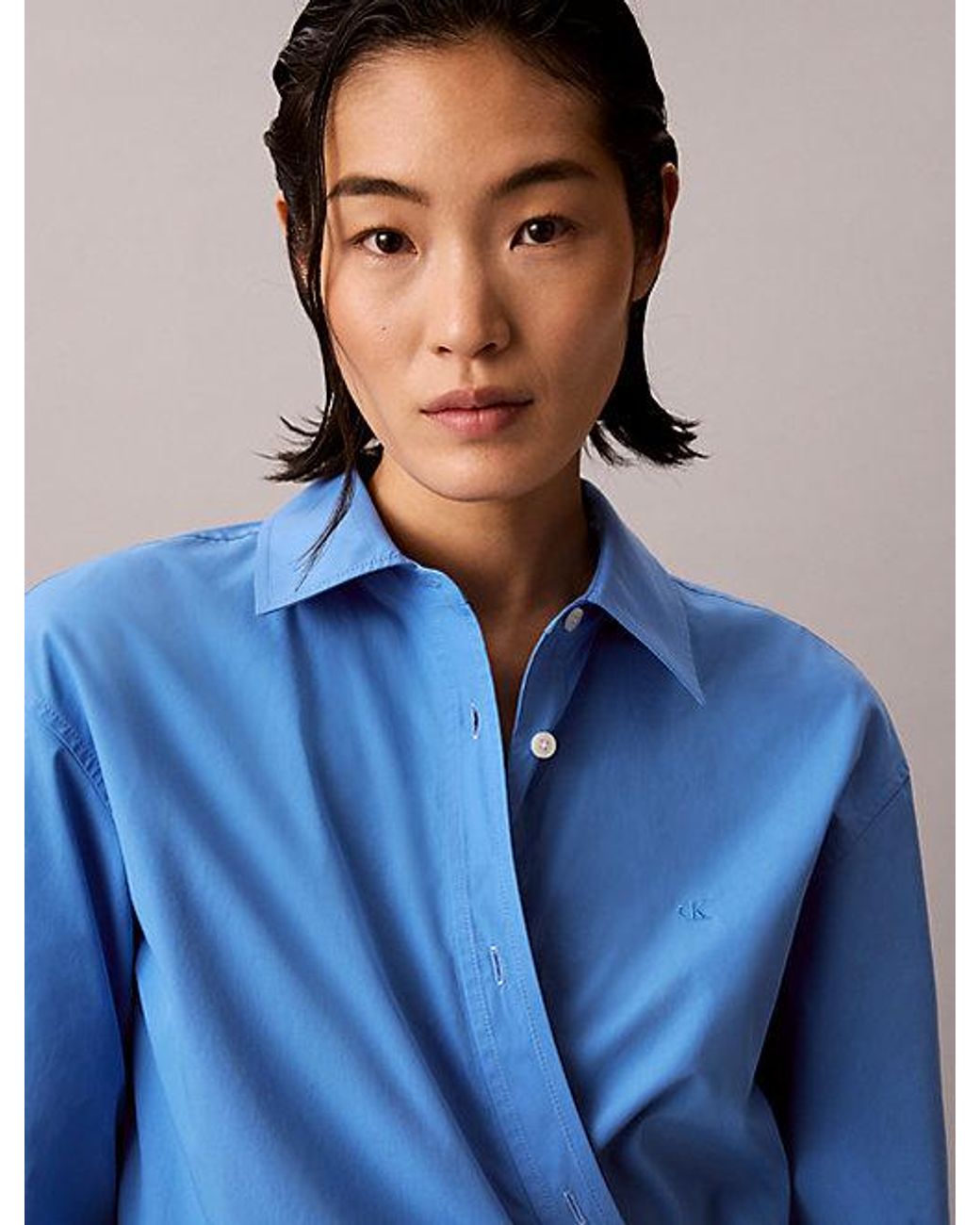 Calvin Klein Blue Jeans Cotton Poplin Wrap Shirt Dress