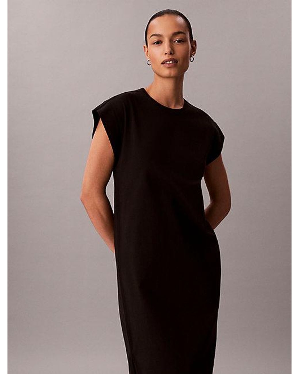 Calvin Klein Black Jeans Relaxed Cotton Jersey Midi Dress