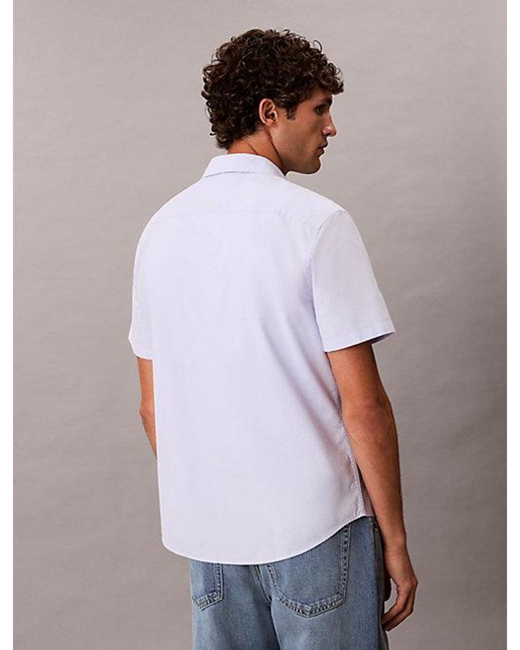 Calvin Klein White Jeans Short Sleeve Oxford Cotton Shirt for men