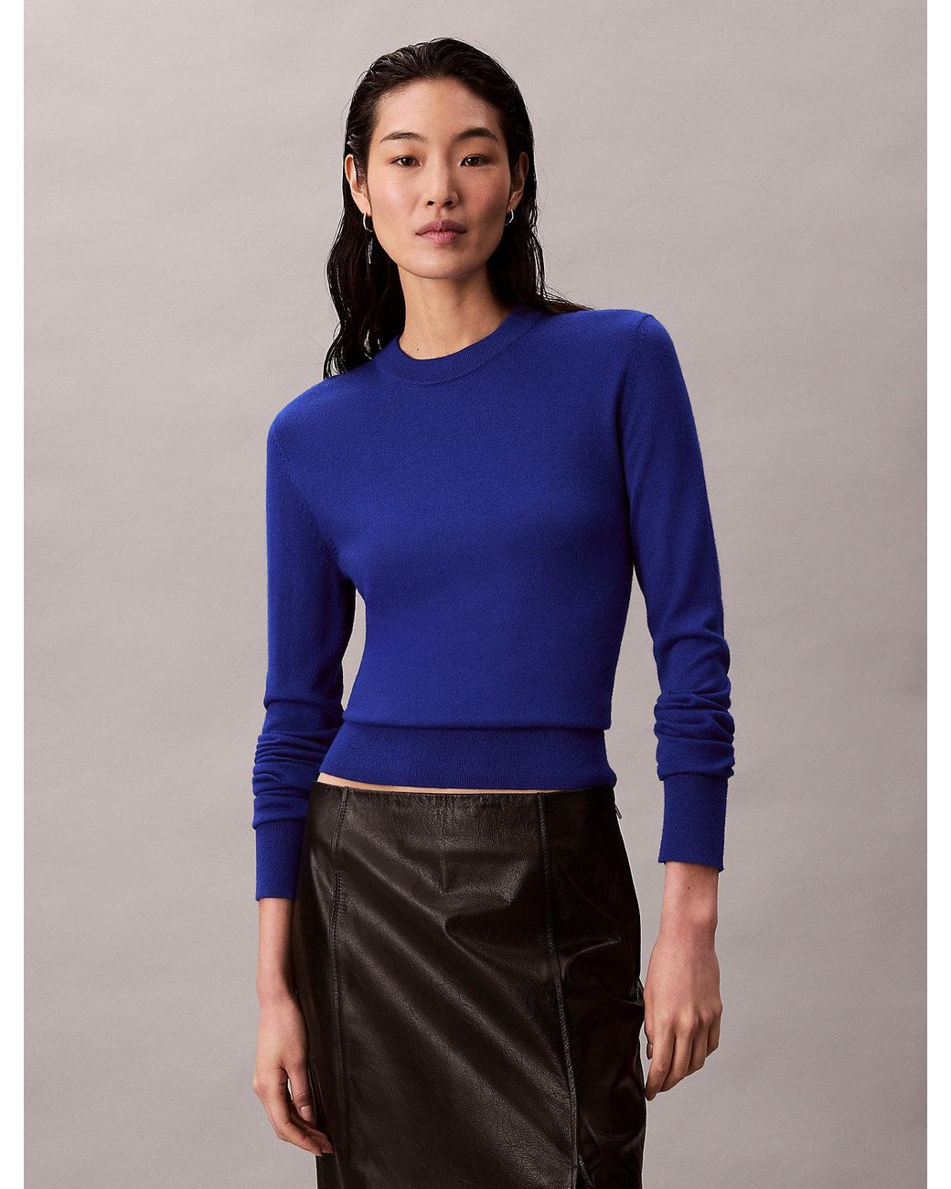 Calvin Klein Blue Merino Wool Crew Neck Jumper