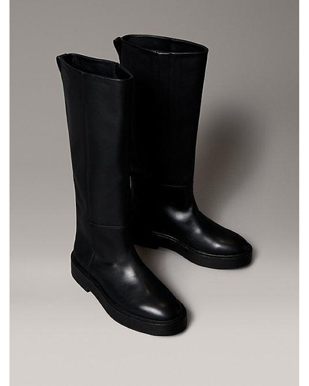 Calvin Klein Black Jeans Leather Stacked Heel Knee Boots