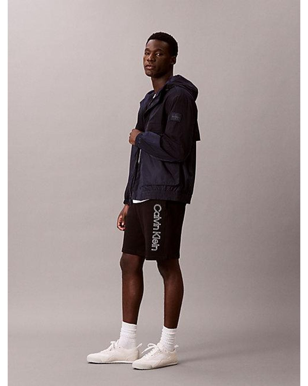 Calvin Klein Black Embroidered Cotton Terry Shorts for men
