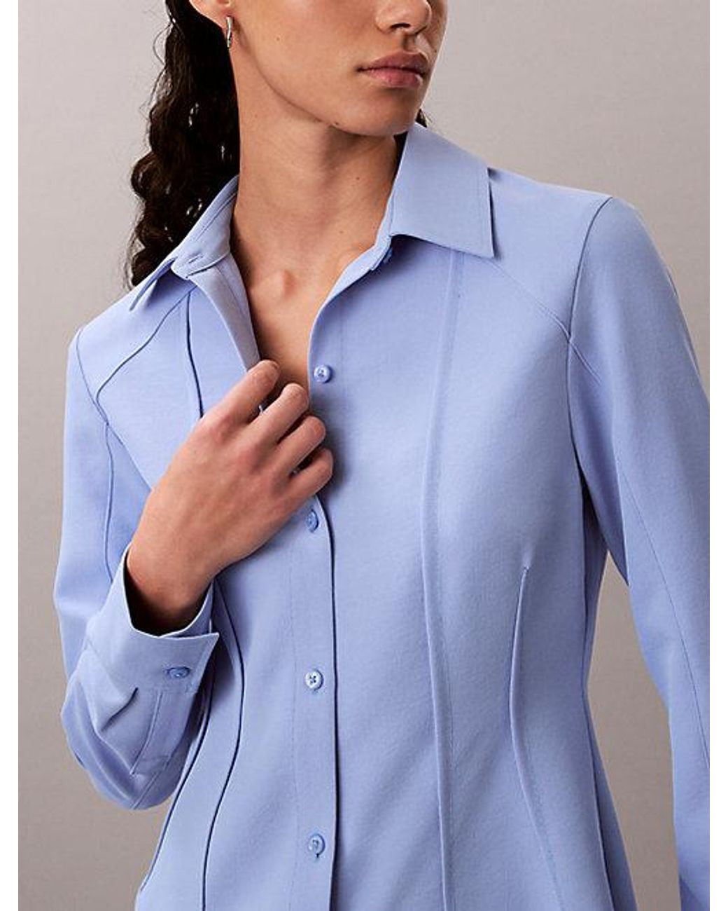 Calvin Klein Blue Casual Twill Long Sleeve Mini Shirtdress