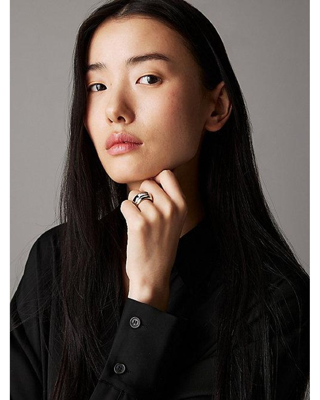 Calvin Klein White Zweifarbiger Klobiger Ring