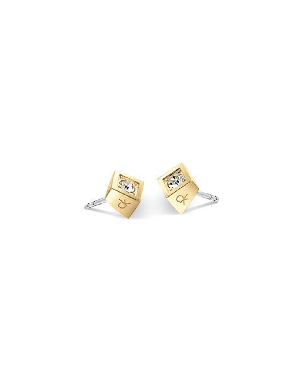 Calvin Klein Metallic Jeans Crystal Sculpted Cube Stud Earrings