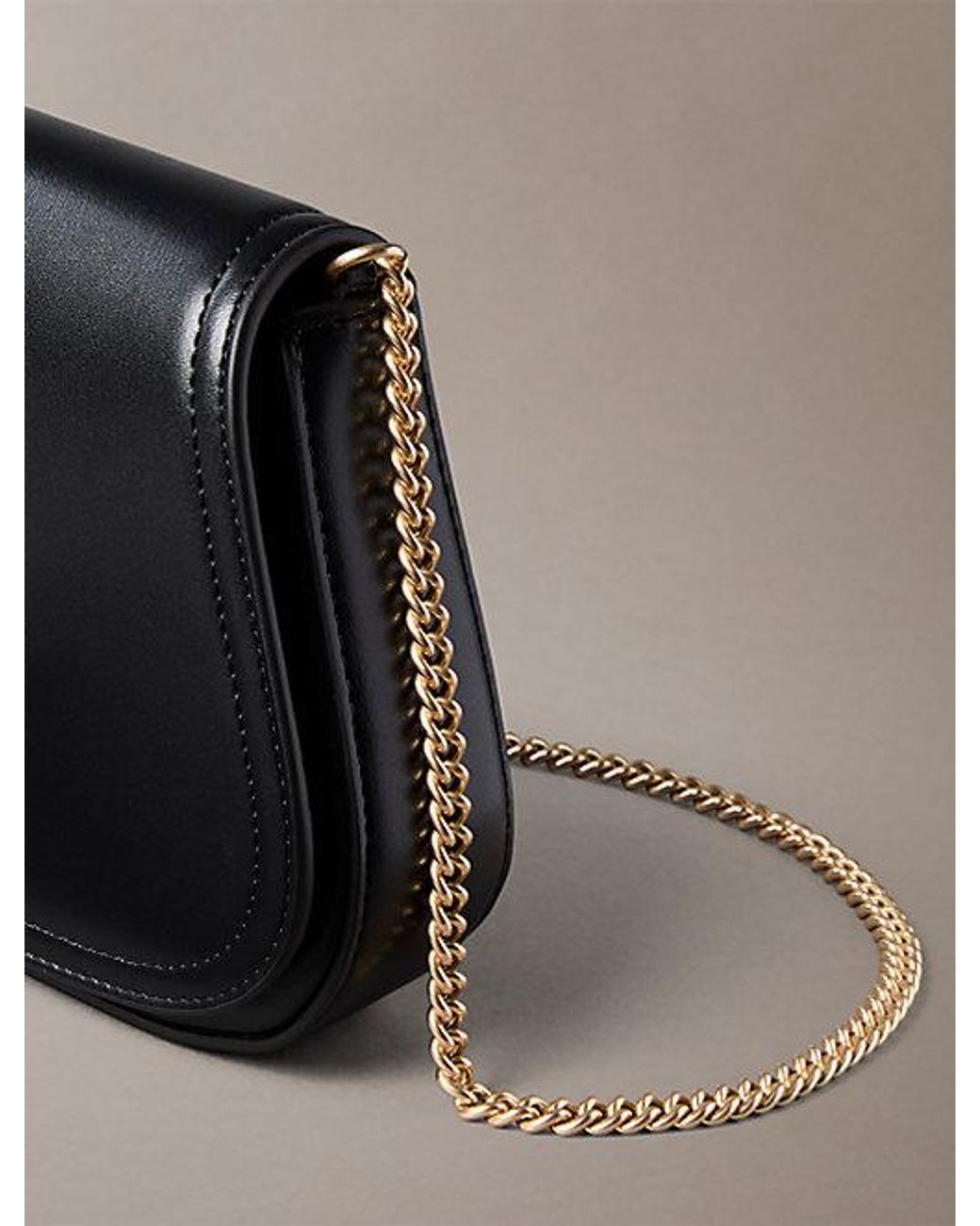 Calvin Klein Black Monogram Hardware Chain Shoulder Bag