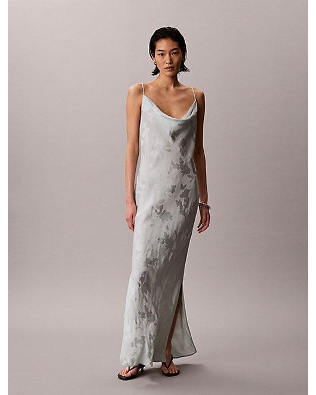 Calvin Klein Multicolor Satin Jacquard Maxi Slip Dress