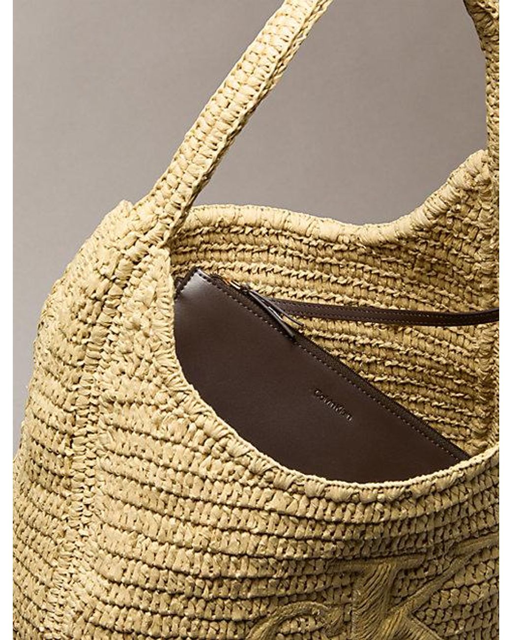 Calvin Klein Natural Large Hand Braided Raffia Shoulder Bag