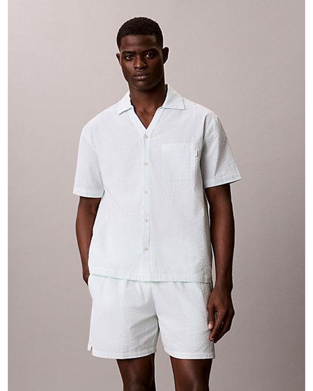 Calvin Klein White Pyjama Top Icon Seersucker for men