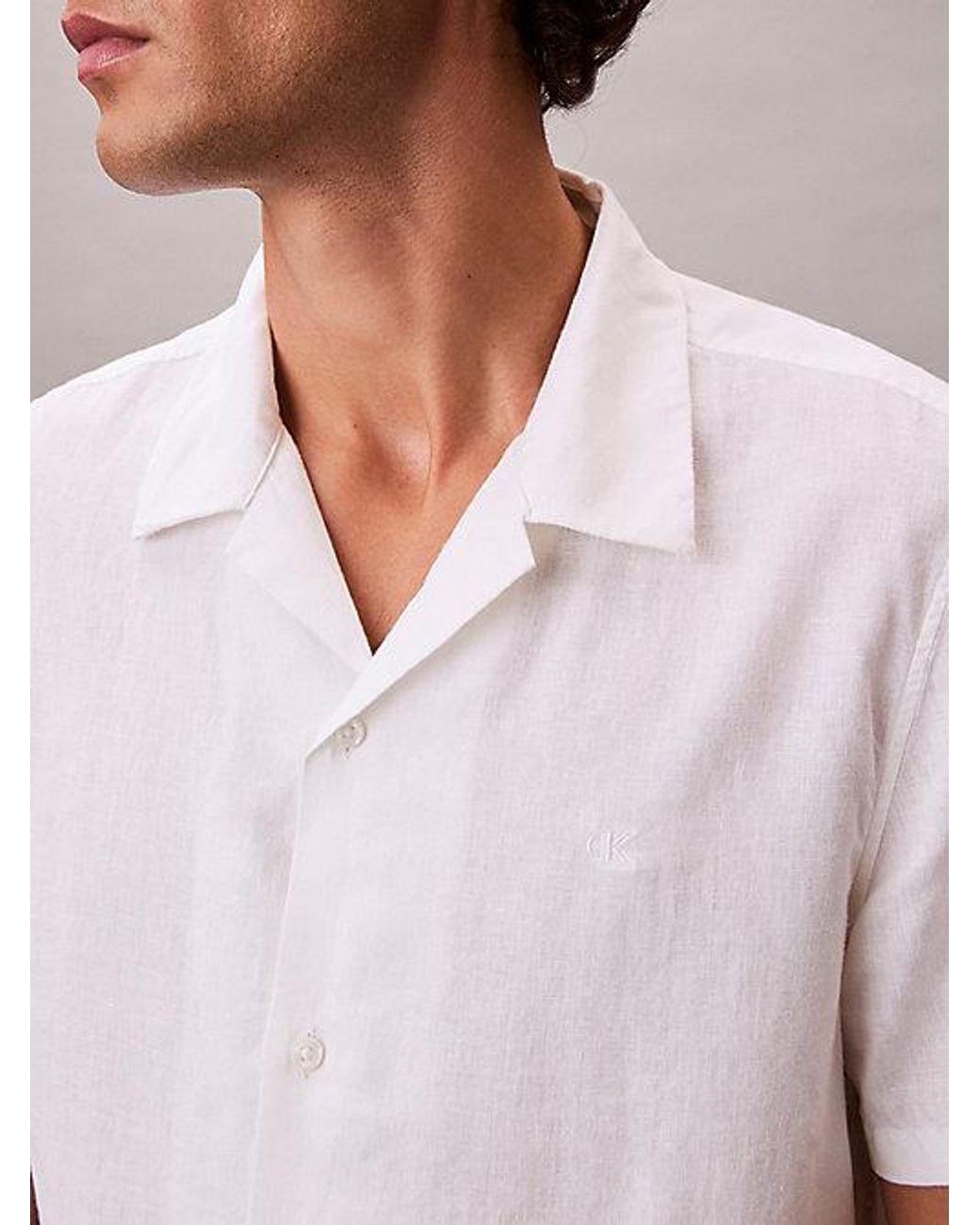Calvin Klein White Linen Blend Classic Button Down Shirt for men