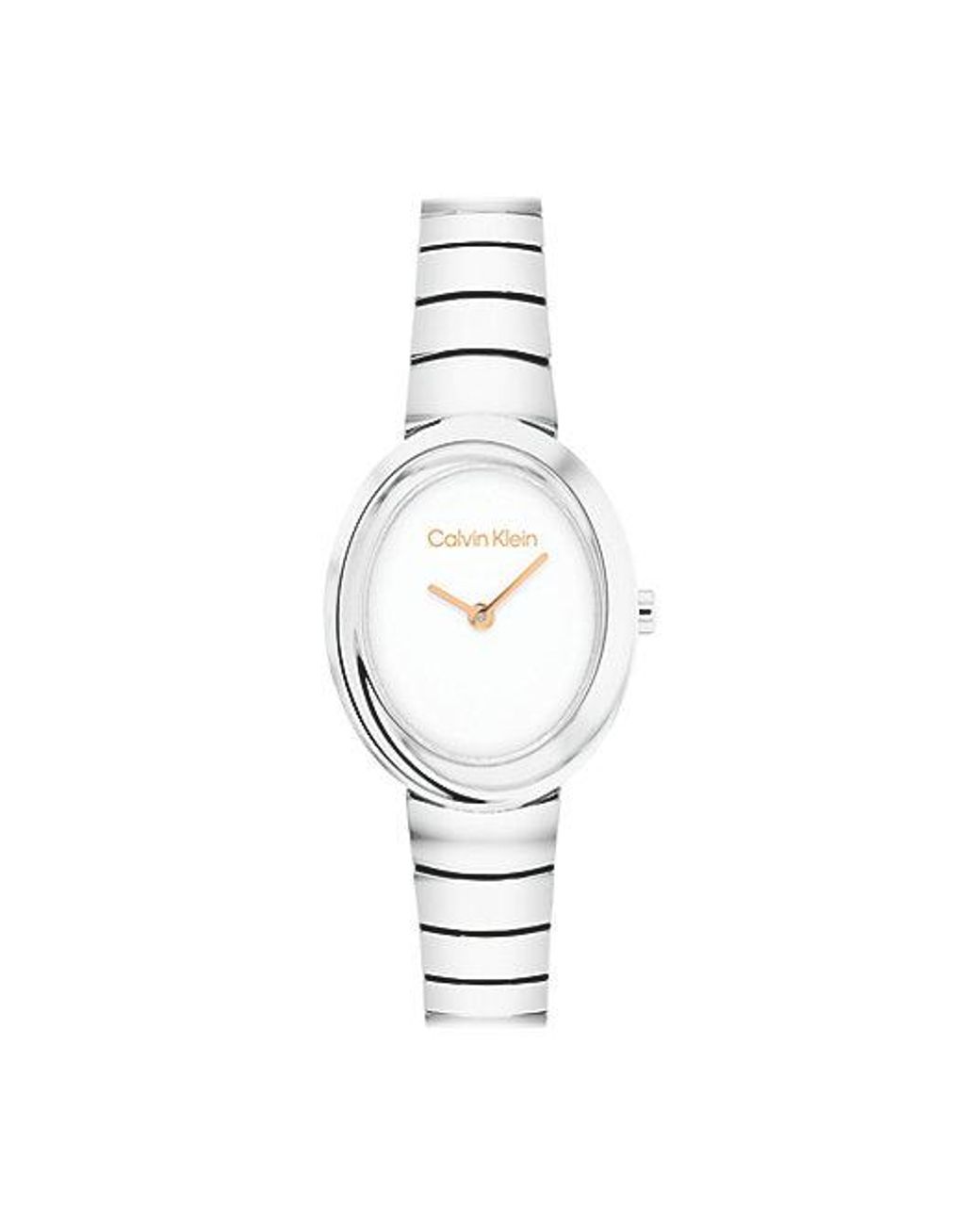 Calvin Klein White Oval Twisted Bezel Bracelet Watch