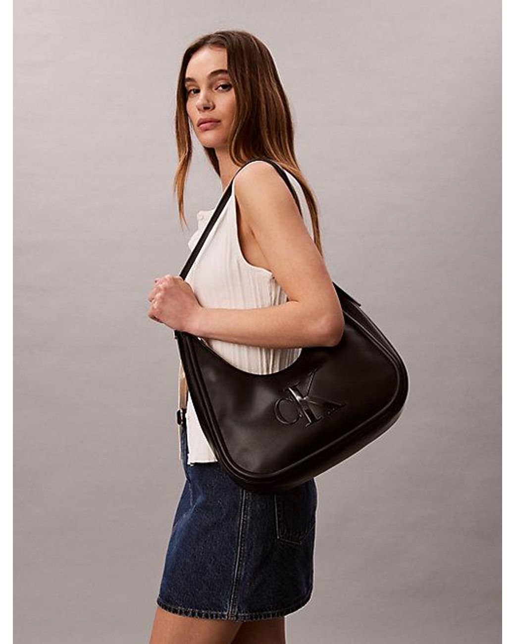 Calvin Klein Black Soft Touch Crescent Logo Hobo Bag