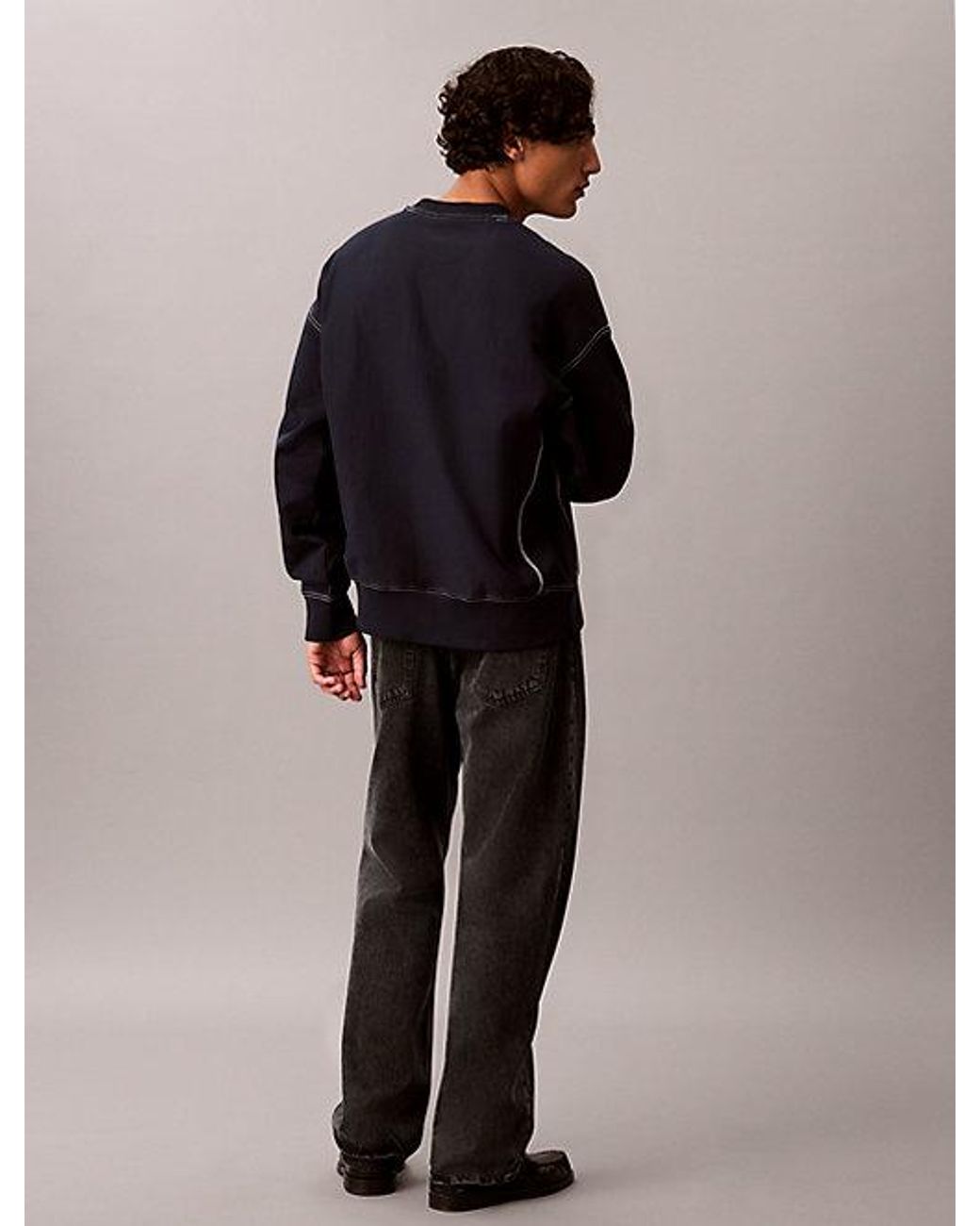 Calvin Klein Black Jeans Relaxed Terry Logo Graphic Sweatshirt for men