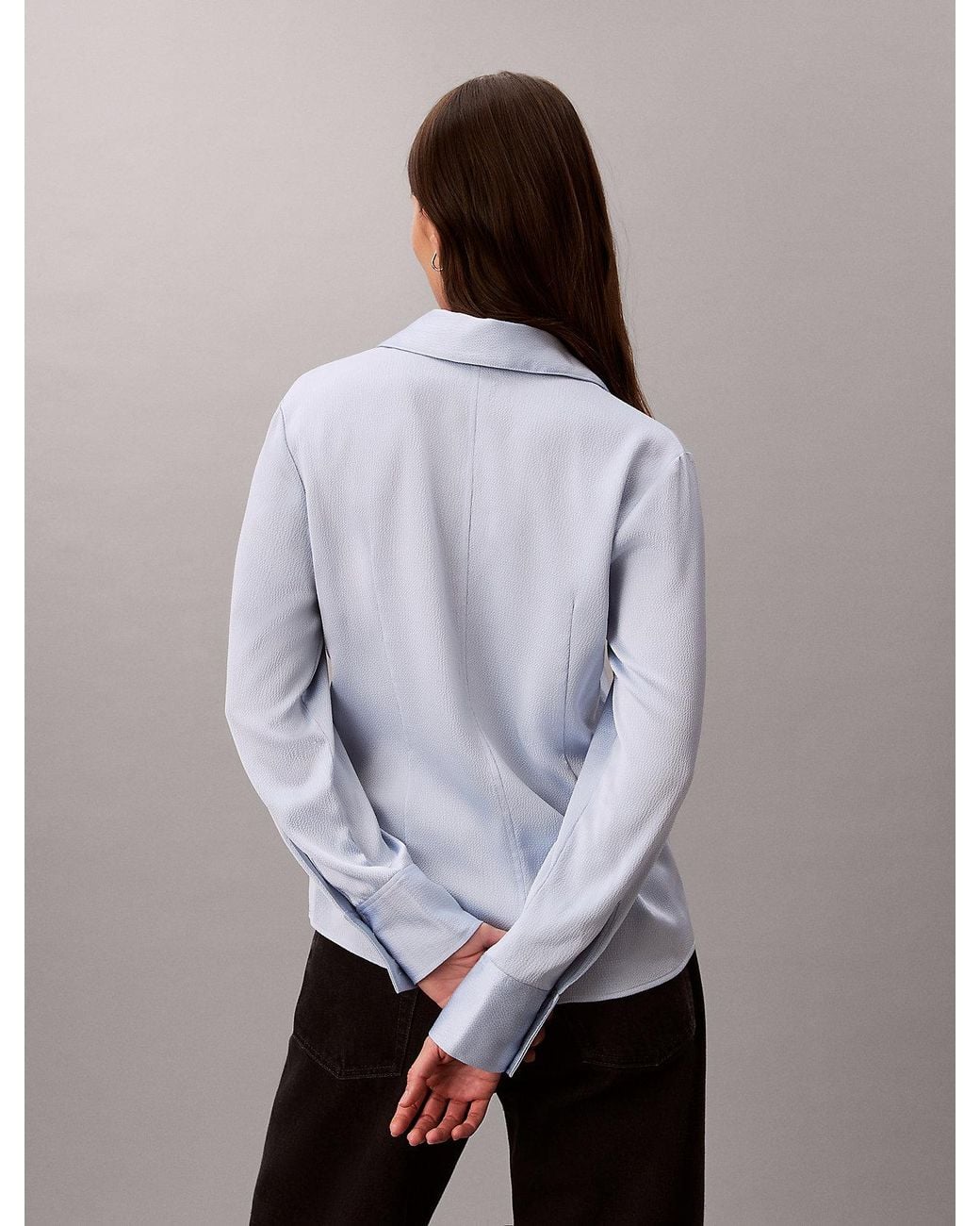 Calvin Klein Gray Hammered Satin Fitted Shirt