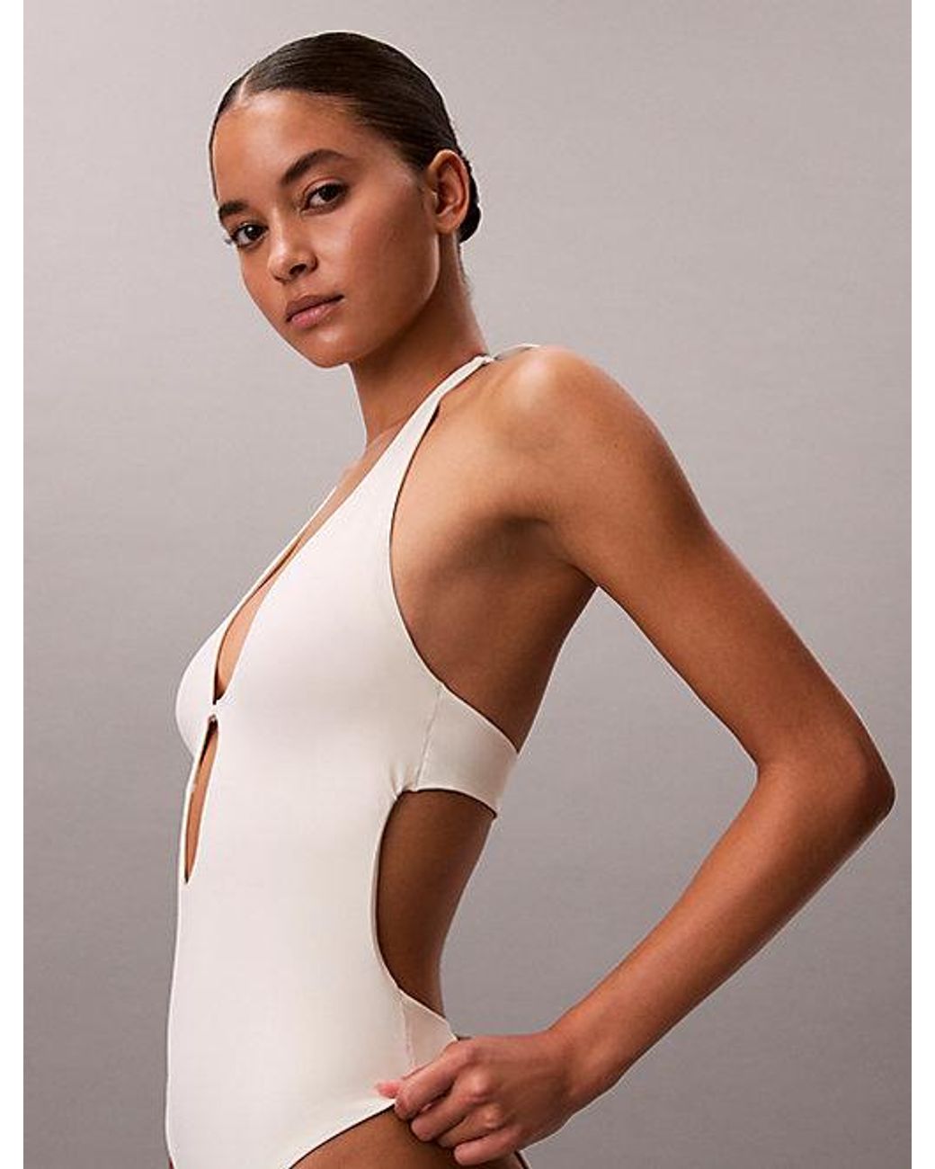 Calvin Klein White Plunge Swimsuit Ck Tailored