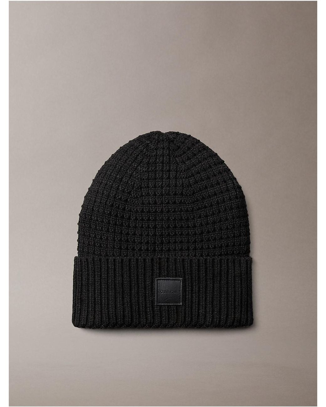 Calvin Klein Black Grid Stitch Cuff Hat for men