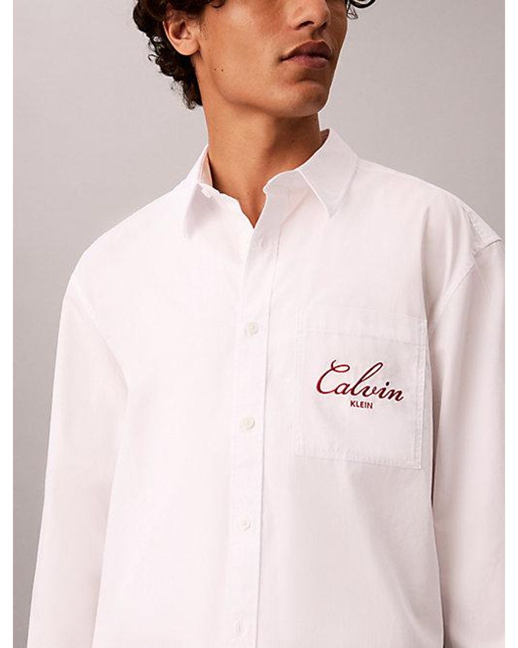 Calvin Klein Blue Jeans Relaxed Graphic Logo Button Down Shirt for men