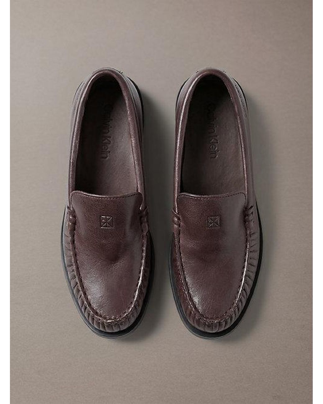 Calvin Klein Brown Thea Leather Pleated Loafers