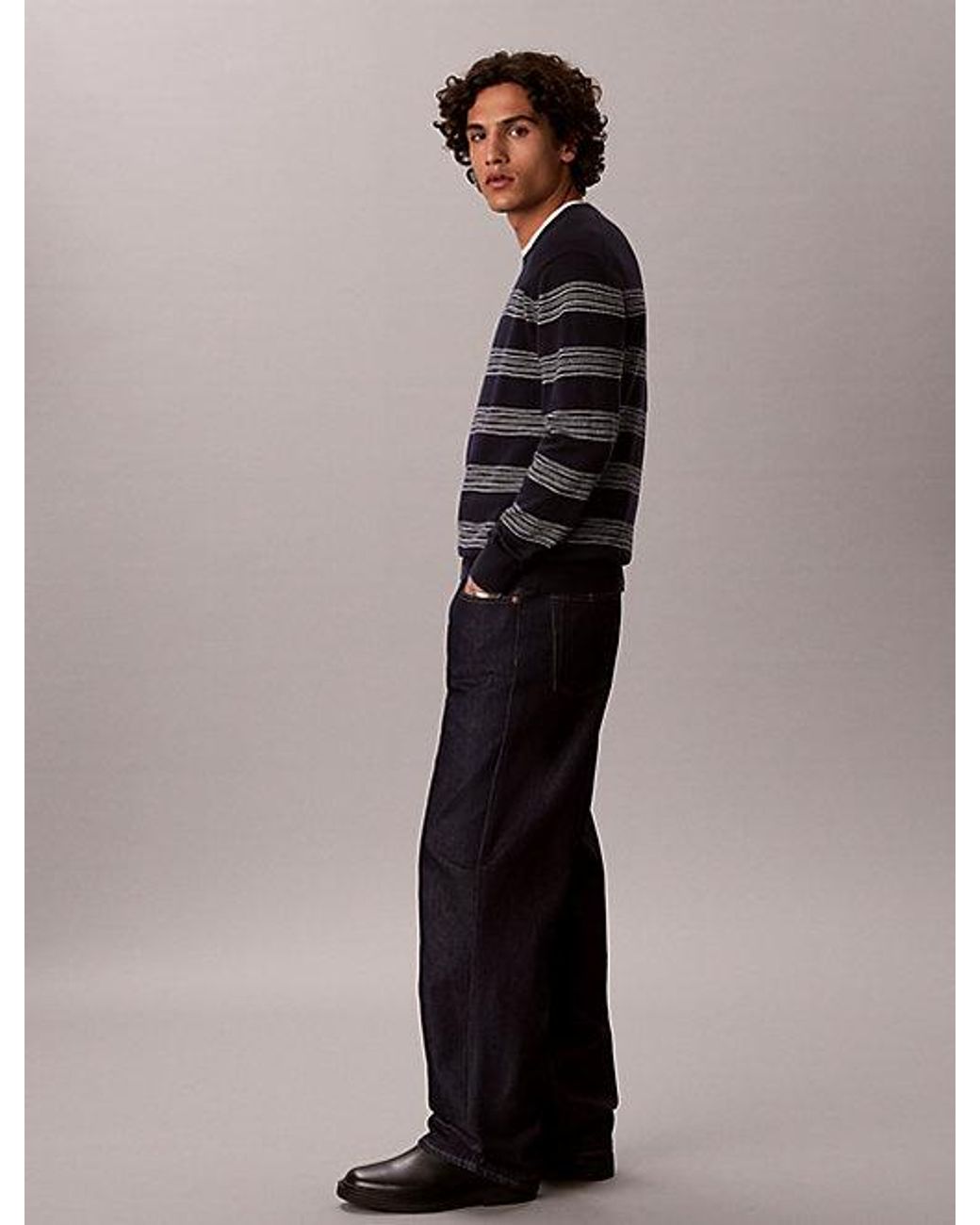Calvin Klein Black Cotton Irregular Stripe Jumper for men
