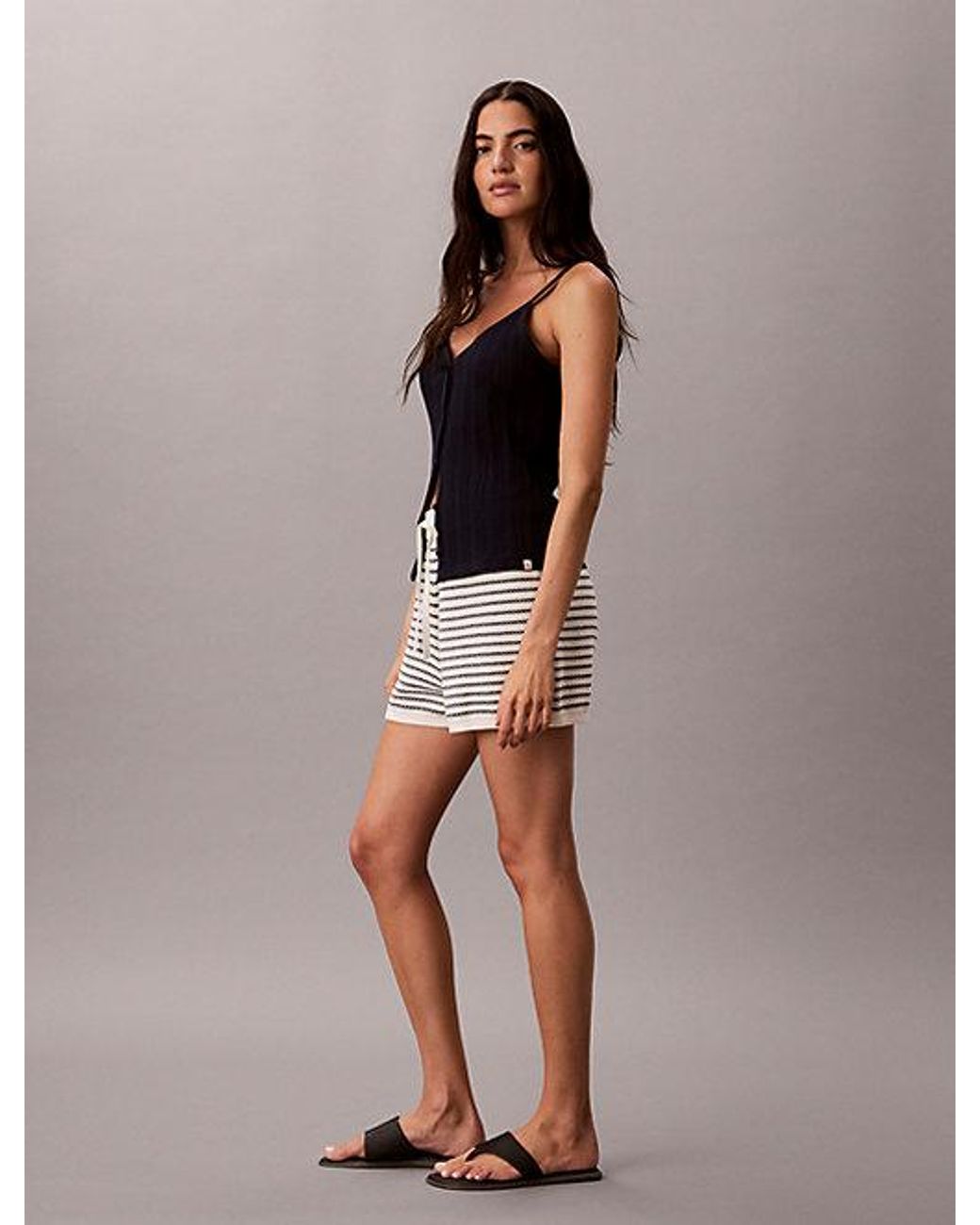 Calvin Klein White Jeans Cotton Stripe Knit Shorts